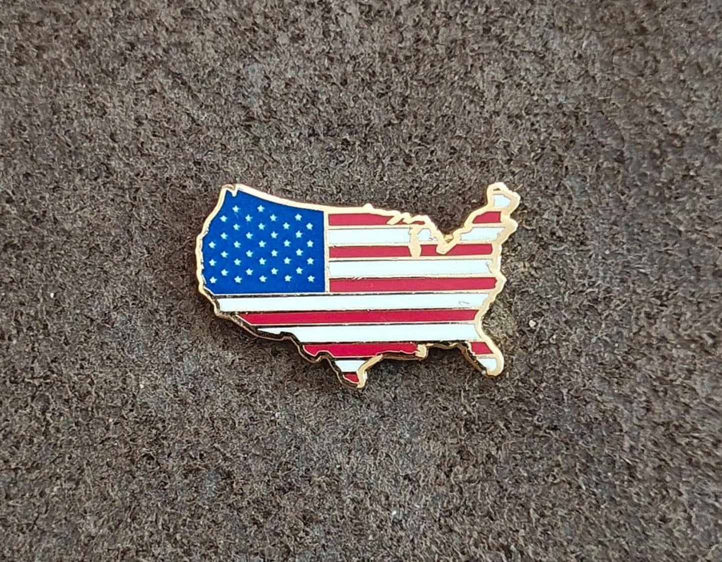1980s United States Map Flag Gold Tone Enamel Pin