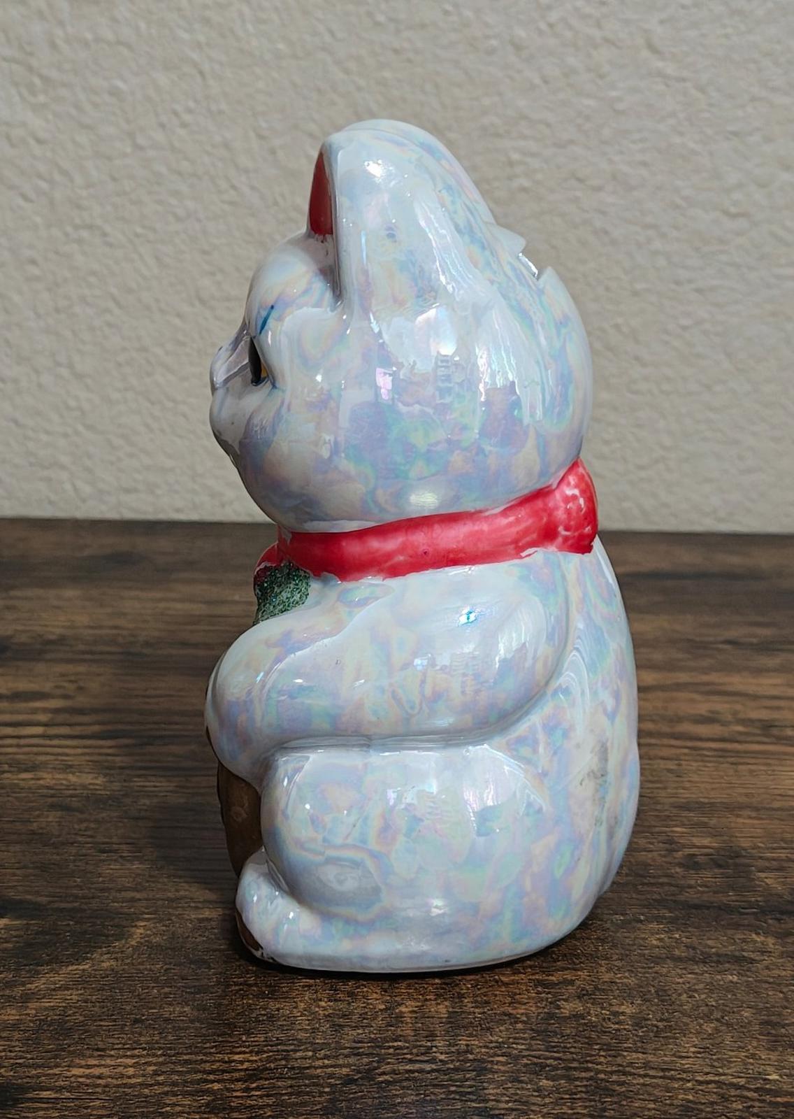 1990's Japanese Iridescent Maneki Neko Lucky Cat Ceramic Coin Bank