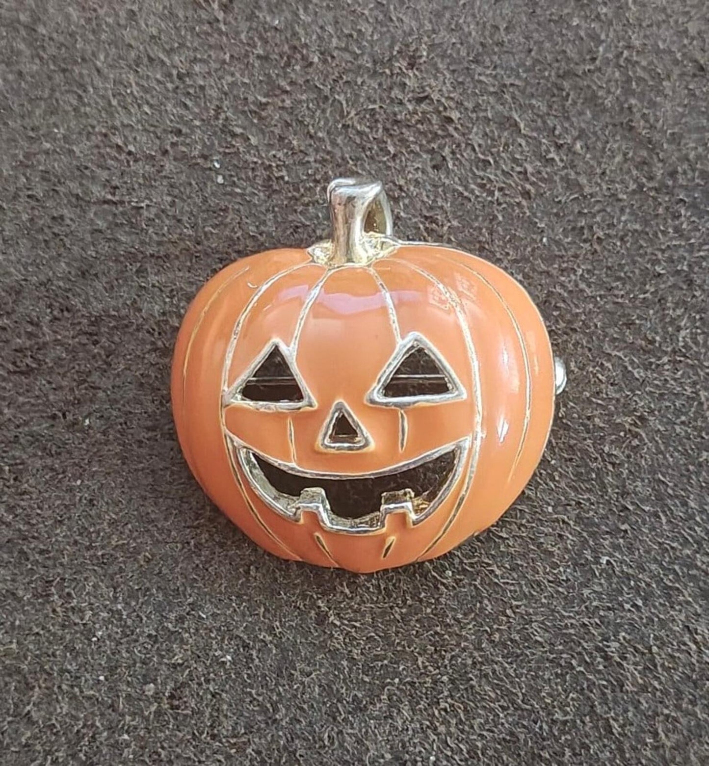 1980s Halloween Jack-O'-Lantern Pumpkin Brooch & Pendant