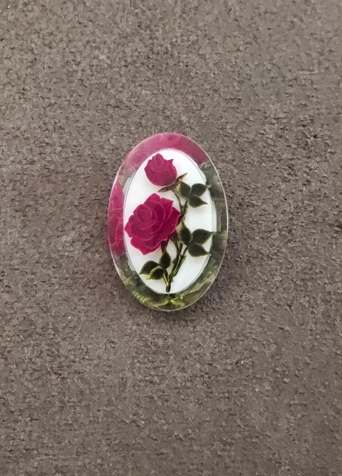 1940s/50s Reversed Carved Lucite Red Rose Brooch