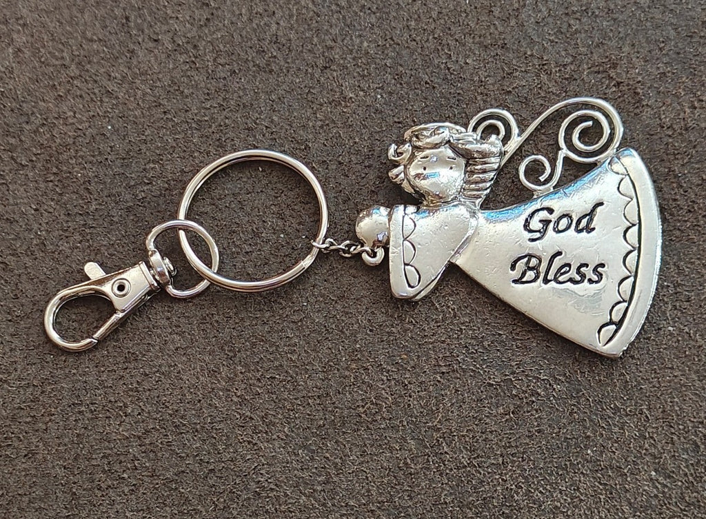 Ganz Silver Tone "God Bless" Angel Charm Keychain