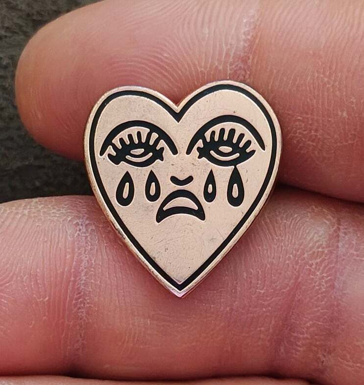 Classic American Traditional Crying Heart Rose Gold Tone & Black Enamel Pin