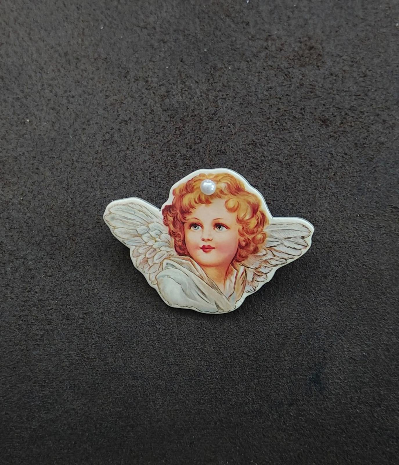 1991 B. Shackman Victorian Style Cardboard Angel/Cherub Die-cut Brooch
