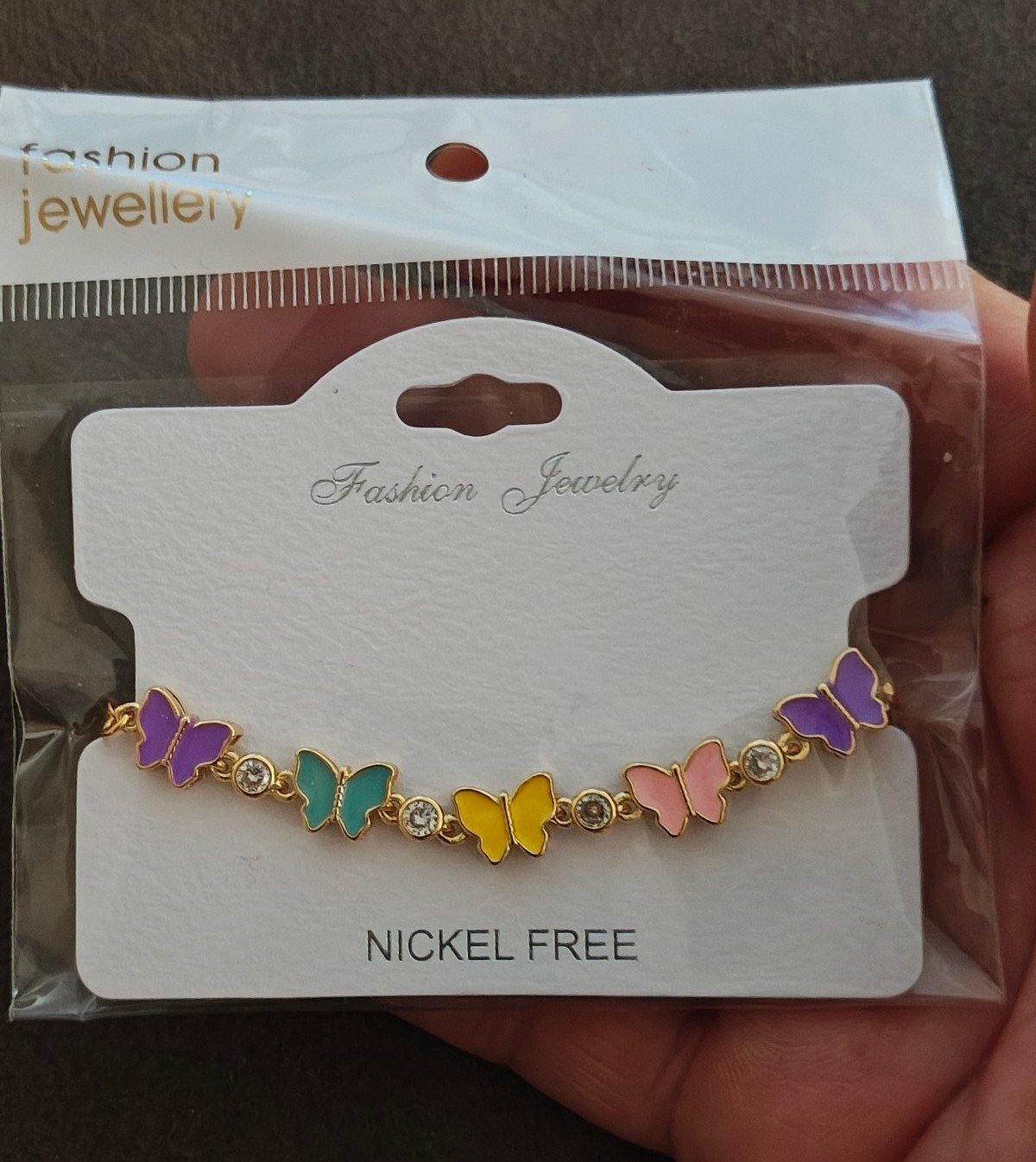 Gold Tone Enamel Butterfly Charm Bracelet New.