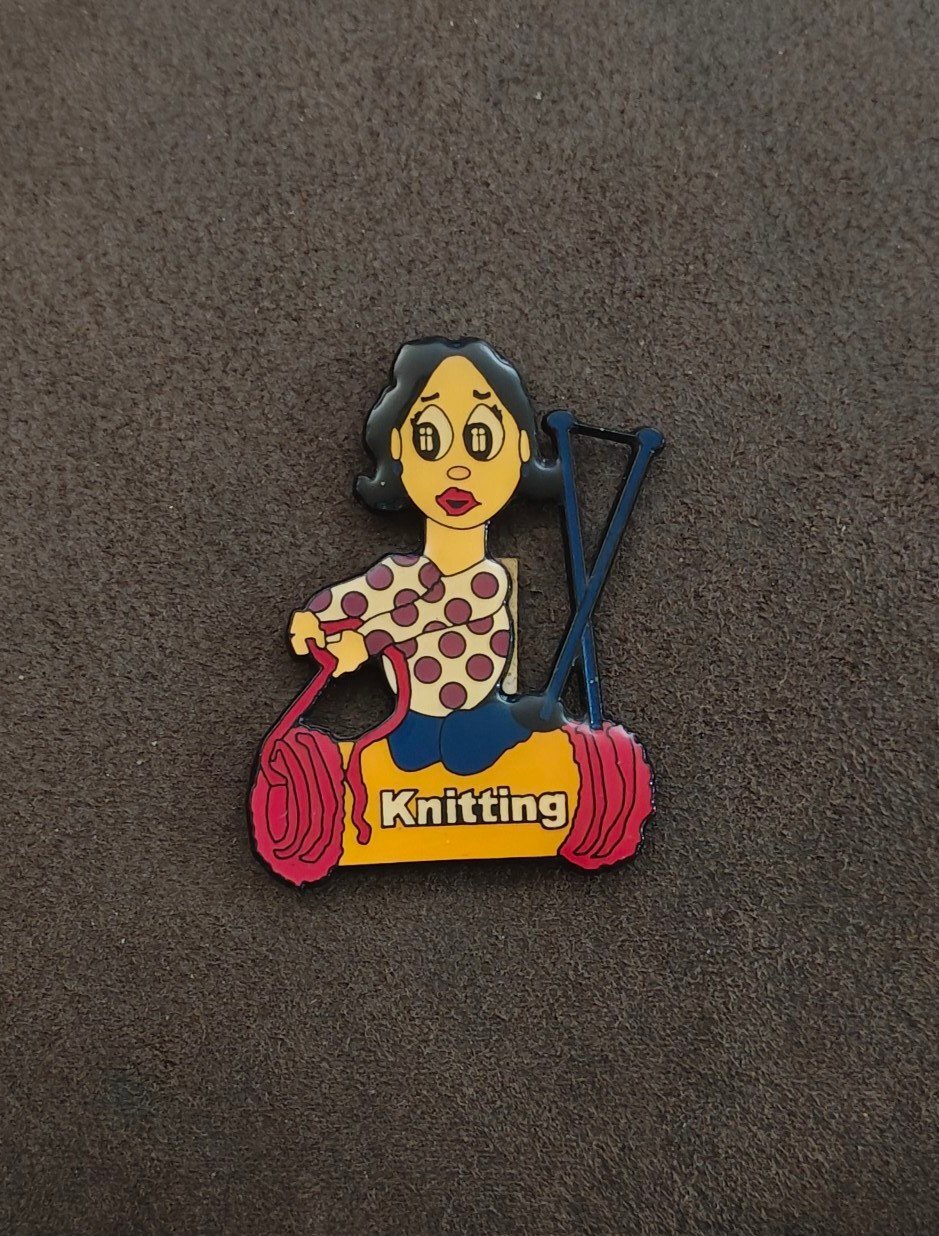 80s/90s Cartoon Woman Knitting Refrigerator Magnet