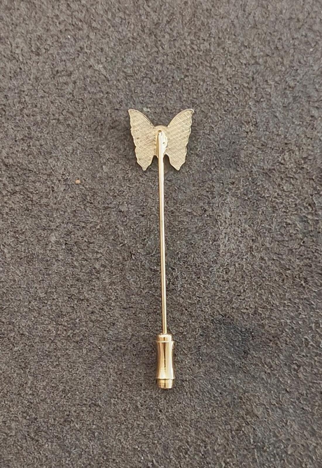 1980s Gold Tone Enamel Butterfly Stick Pin