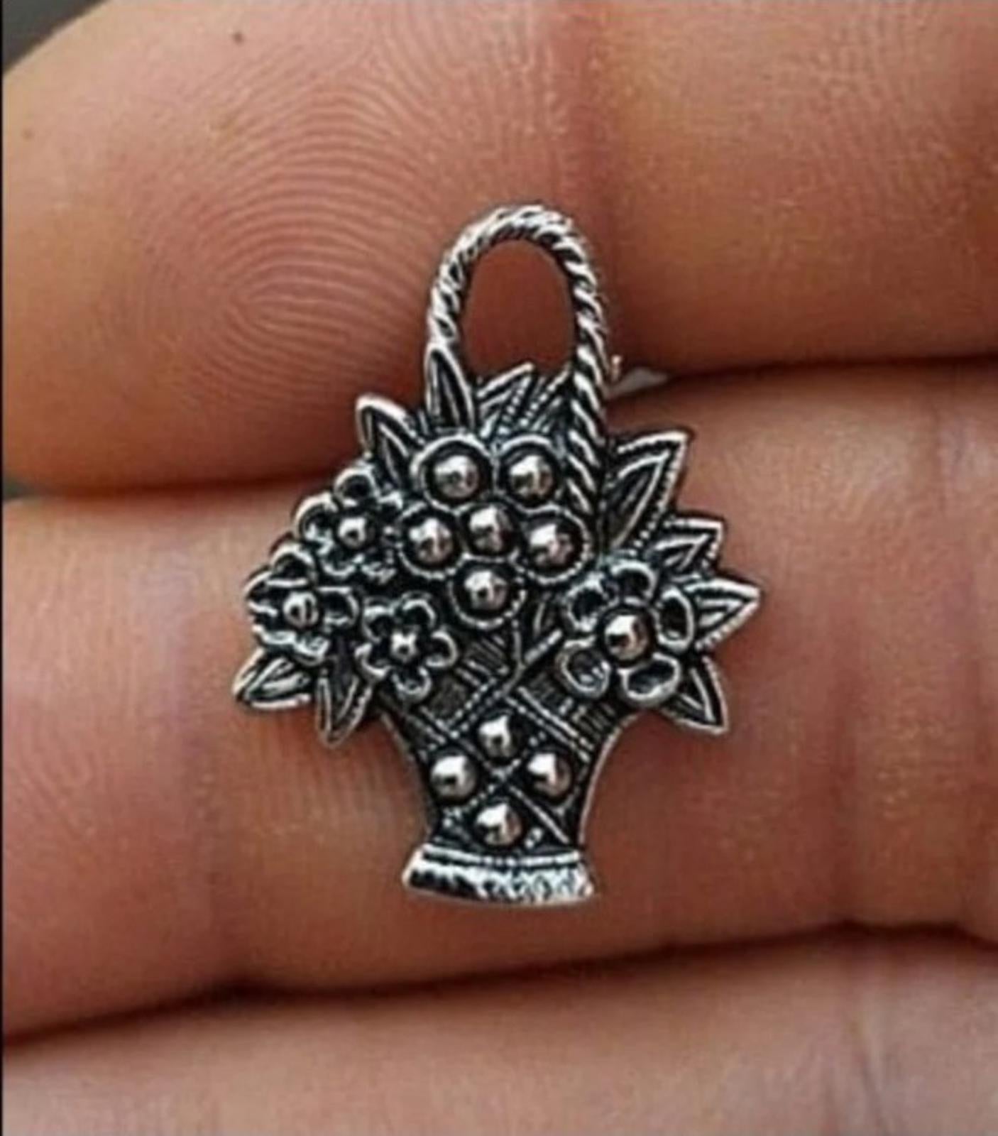 1982 Avon Antiqued Silver Tone Textured Flower Basket Pin