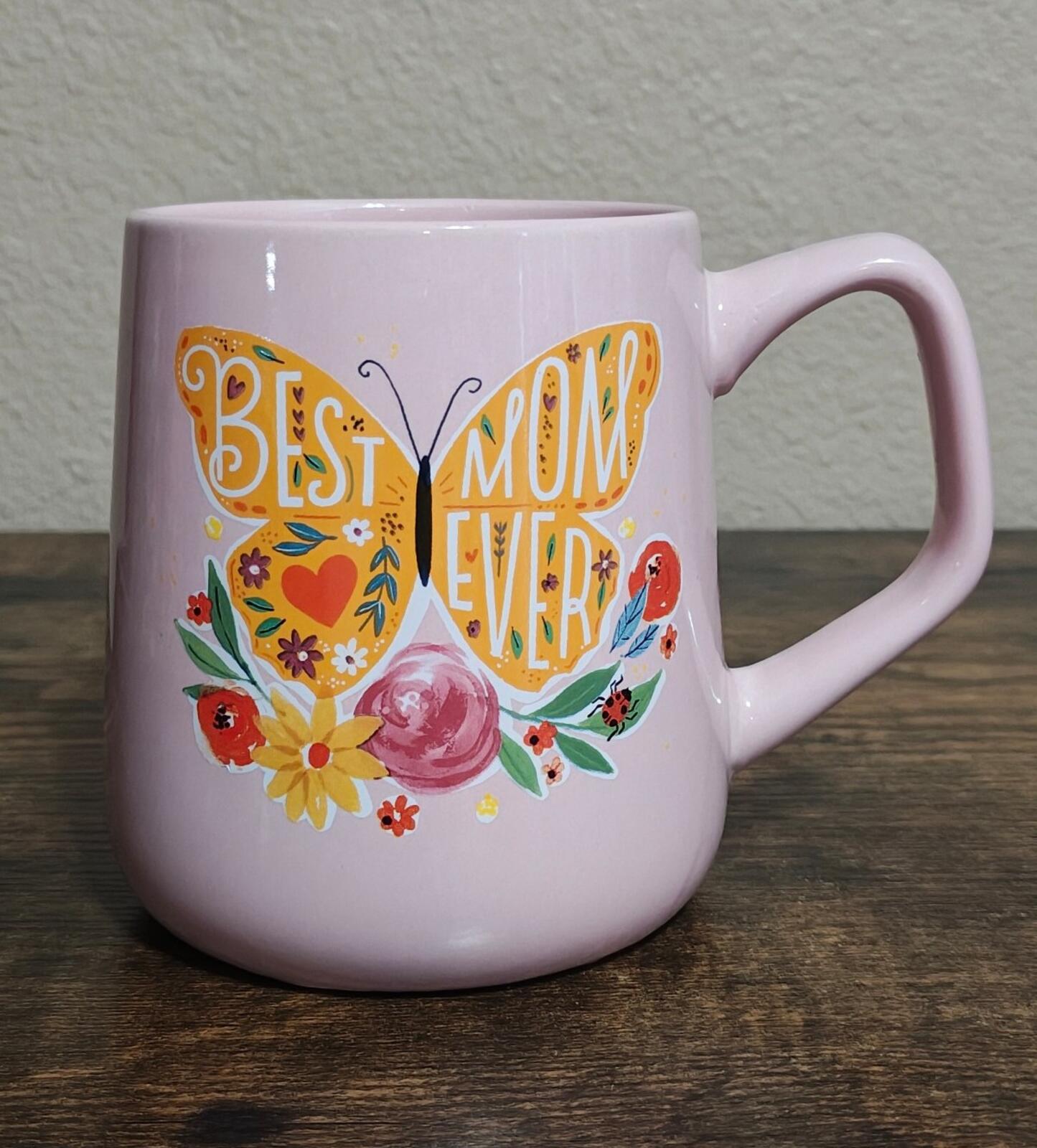 Colorful Flowers & Butterfly Best Mom Ever Pink Mug