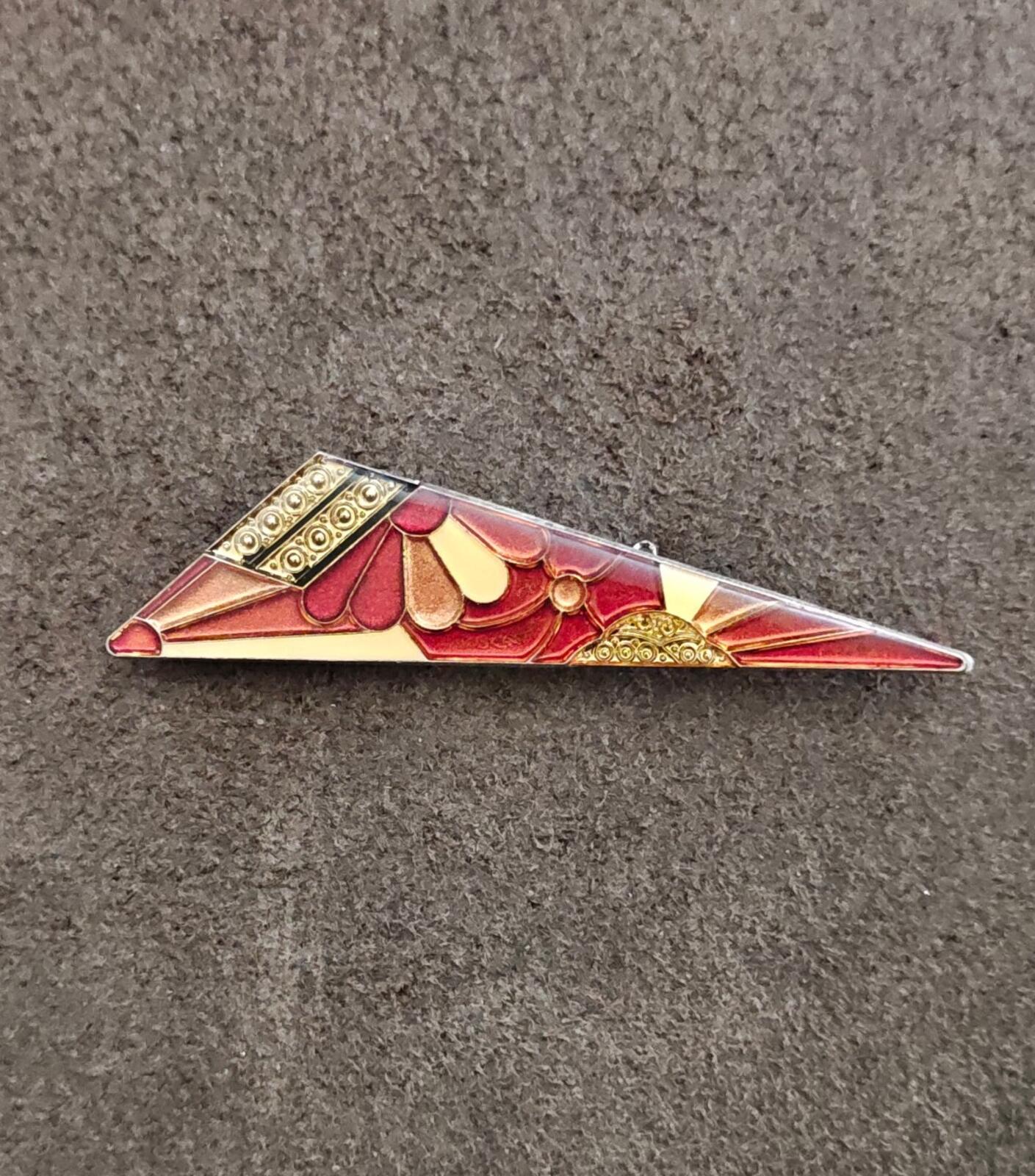 1970s/80s Art Deco Revival Geometric Pierre Bex French Enamel Silver Tone Brooch