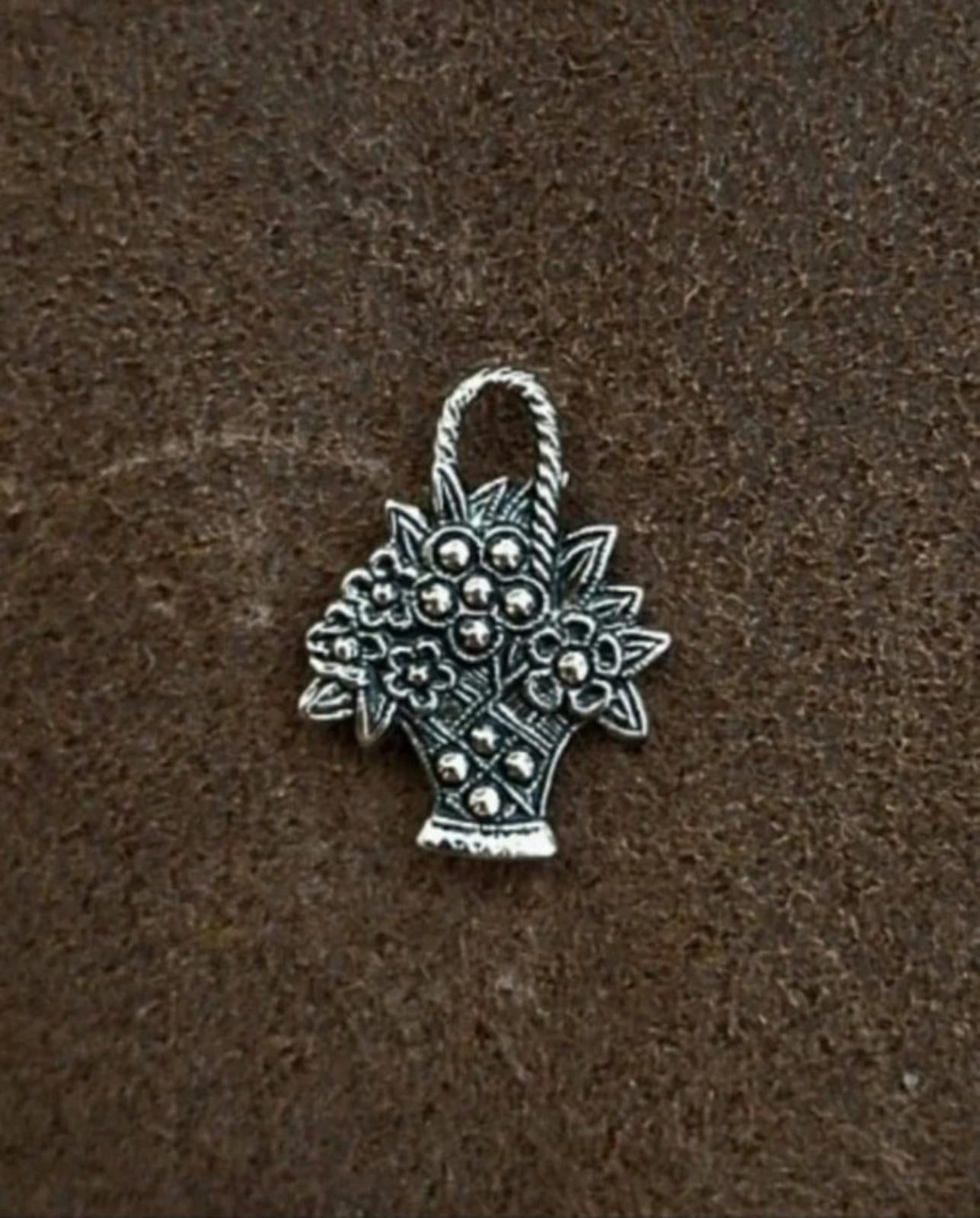 1982 Avon Antiqued Silver Tone Textured Flower Basket Pin
