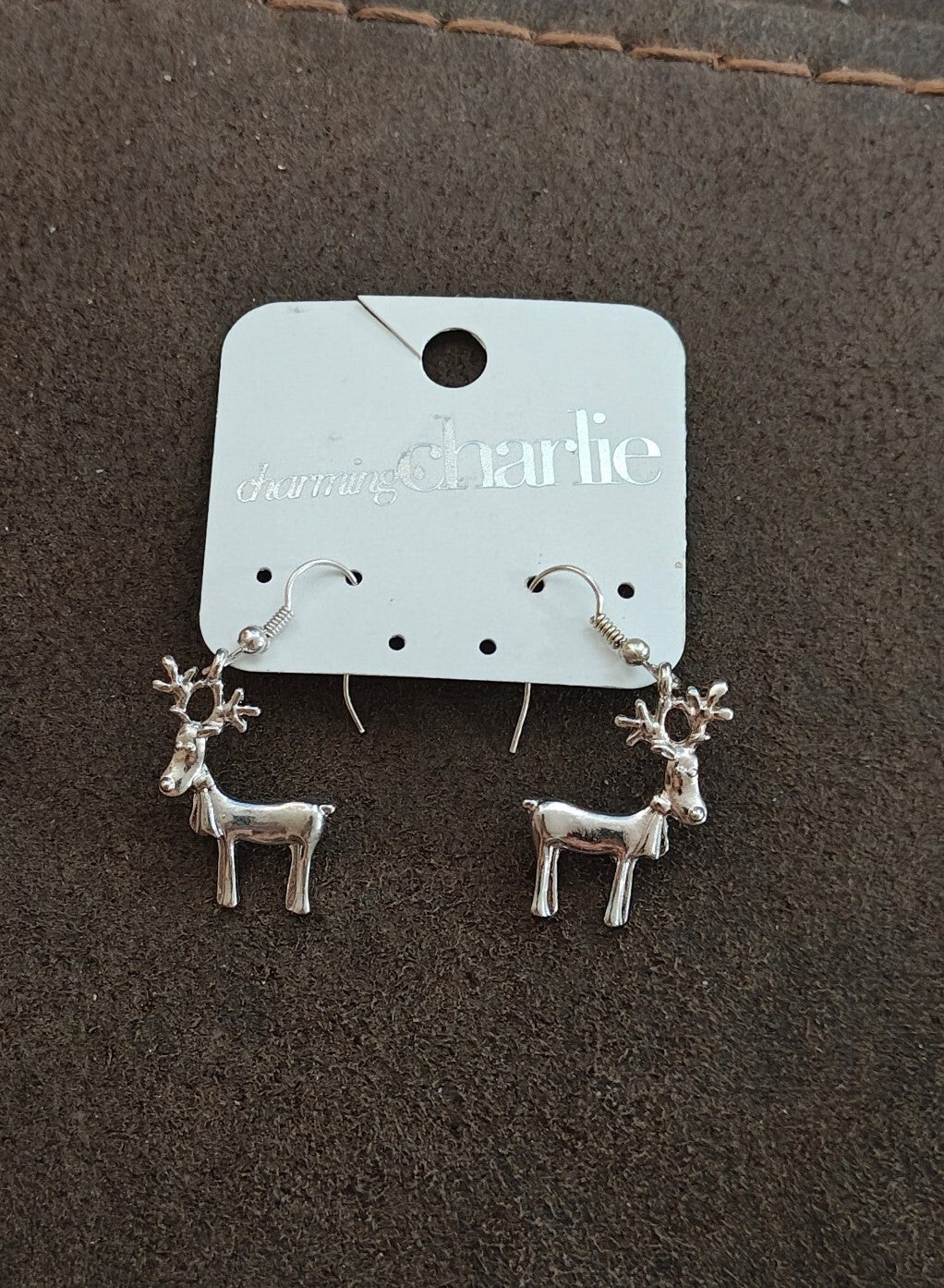 Charming Charlie Vintage Style Silver Reindeer Dangle Earrings