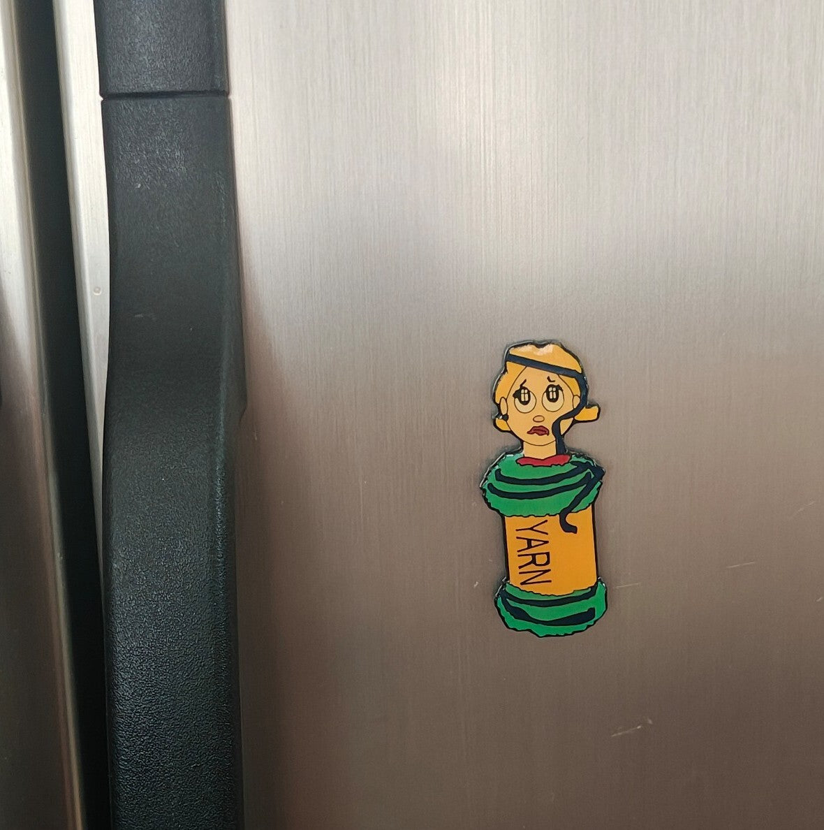 1980s/90s Cartoon Woman Stuck In Yarn Refrigerator Magnet