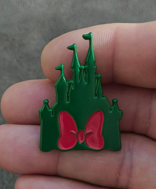 Disney Inspired Silhoette Castle With Minnie Mouse Bow Enamel Pin