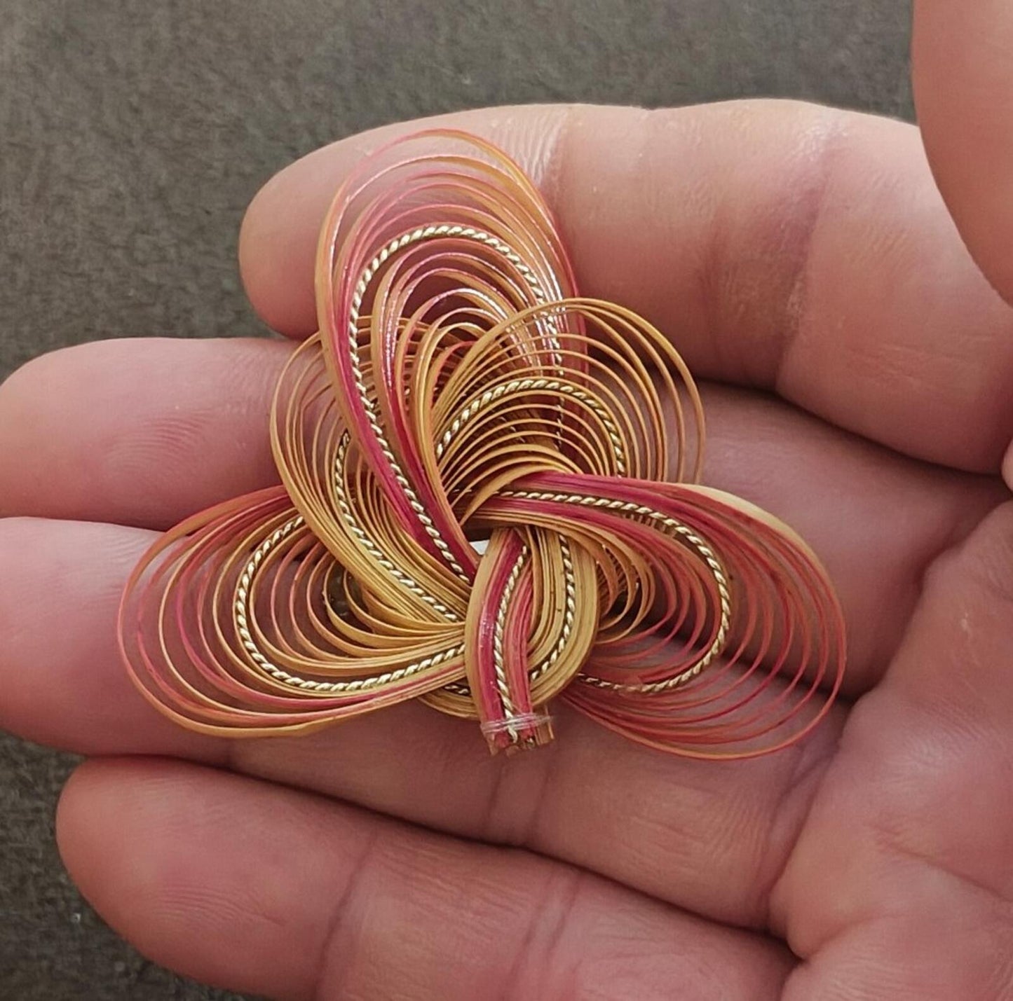 1960s/70s Quilled Bamboo or Rattan Folk Art Brooch