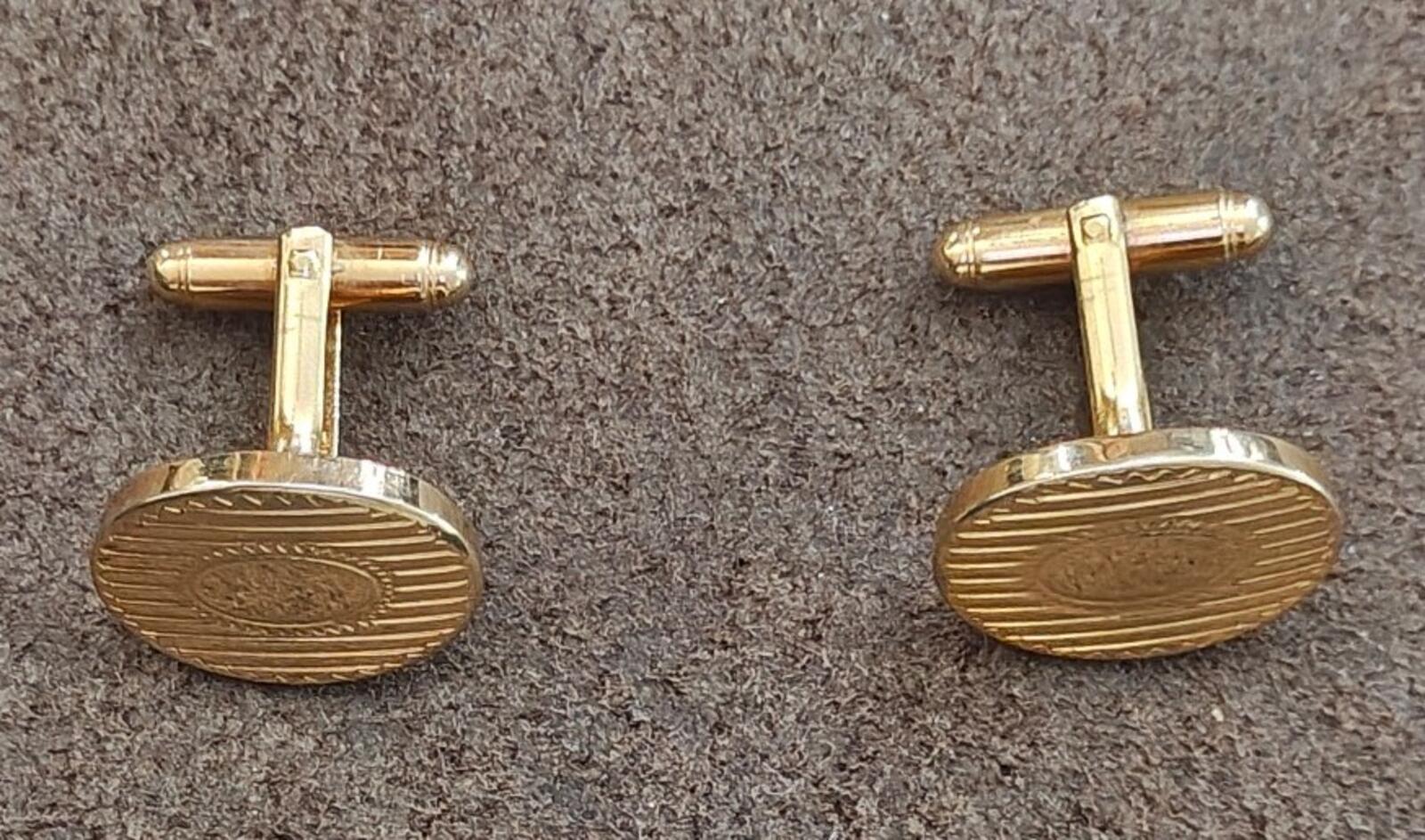 1950s/60s Marked Flex-Let Art Deco Style Gold Tone Textured Cufflinks