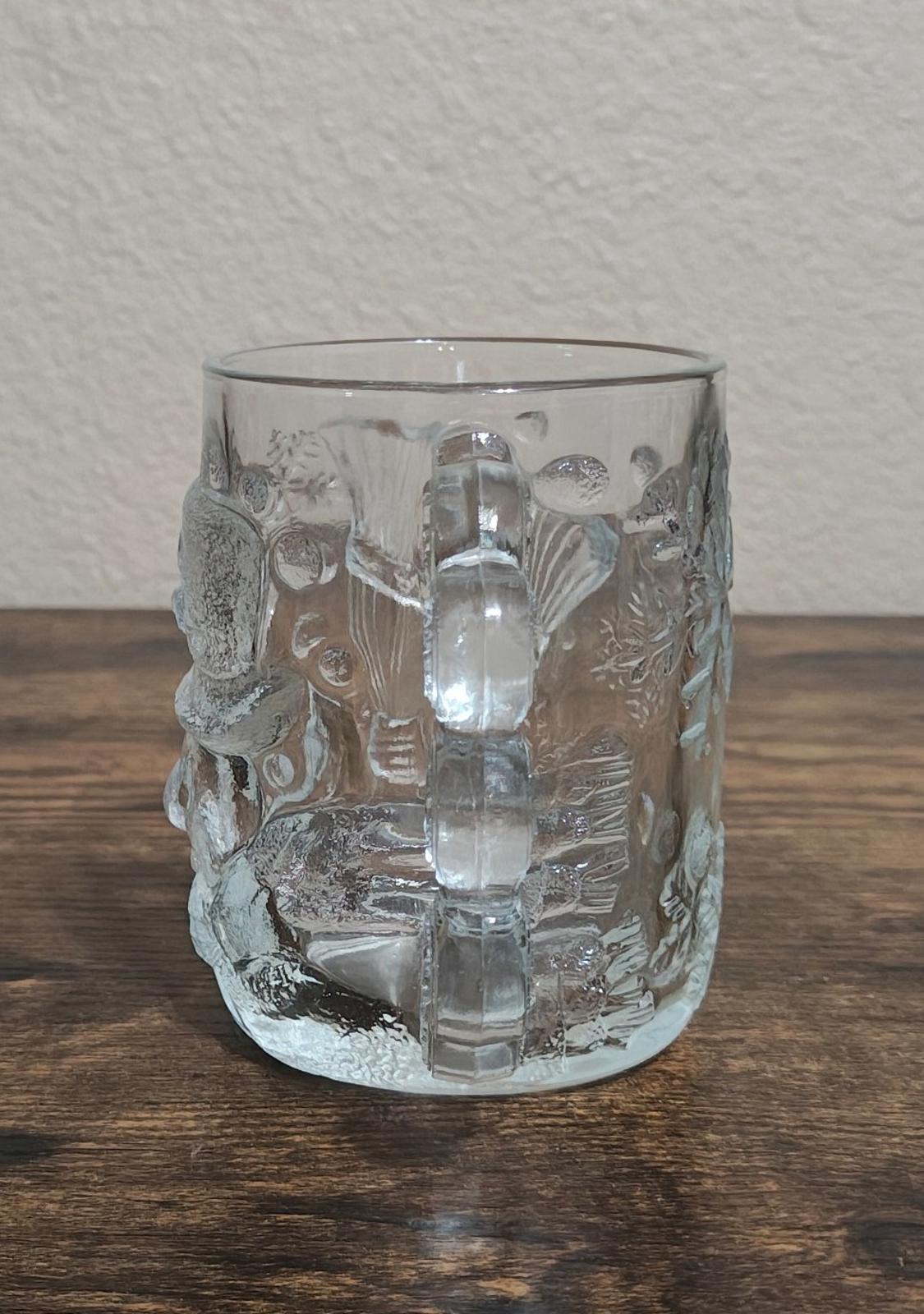 1980s Luminarc Snowman With Snowflakes 3D Embossed Clear Glass Mug