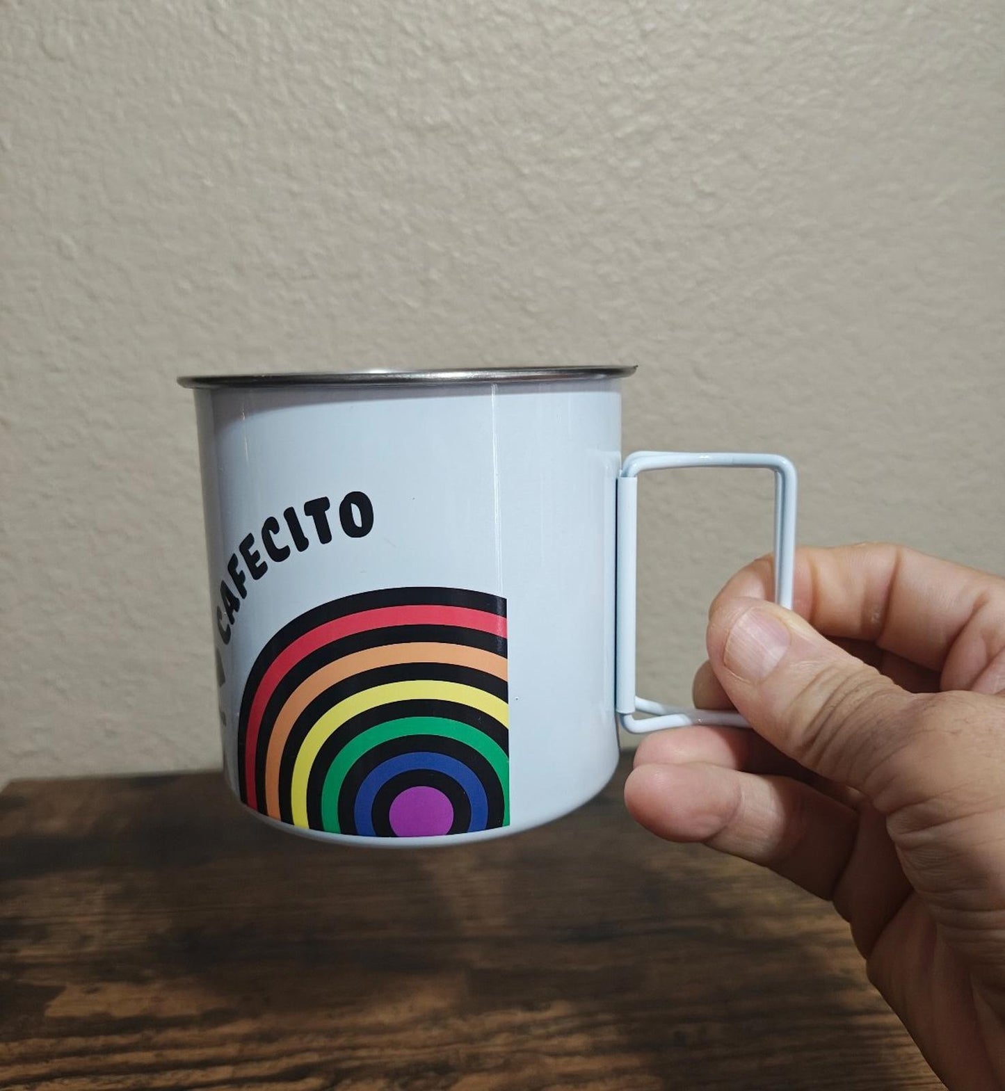 Colorful "Pride" Cafecito" Rainbow Metal Camping Mug