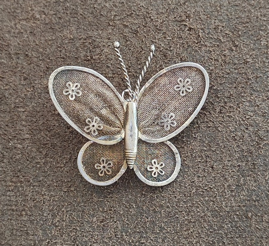 1960s/70s Silver Tone Mesh Butterfly Brooch & Pendant-Dual-Use Pin