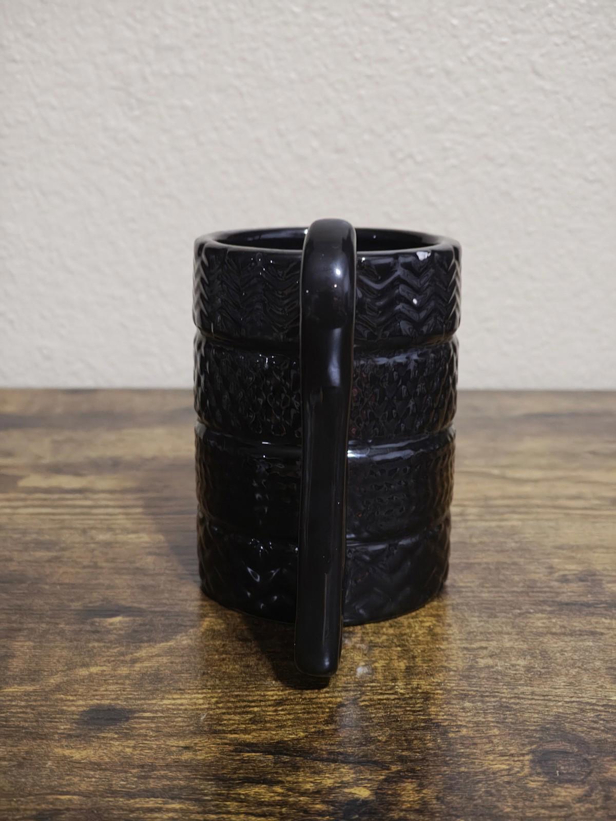 1990's Textured Black Ceramic Glaze Wrench Handle Mug