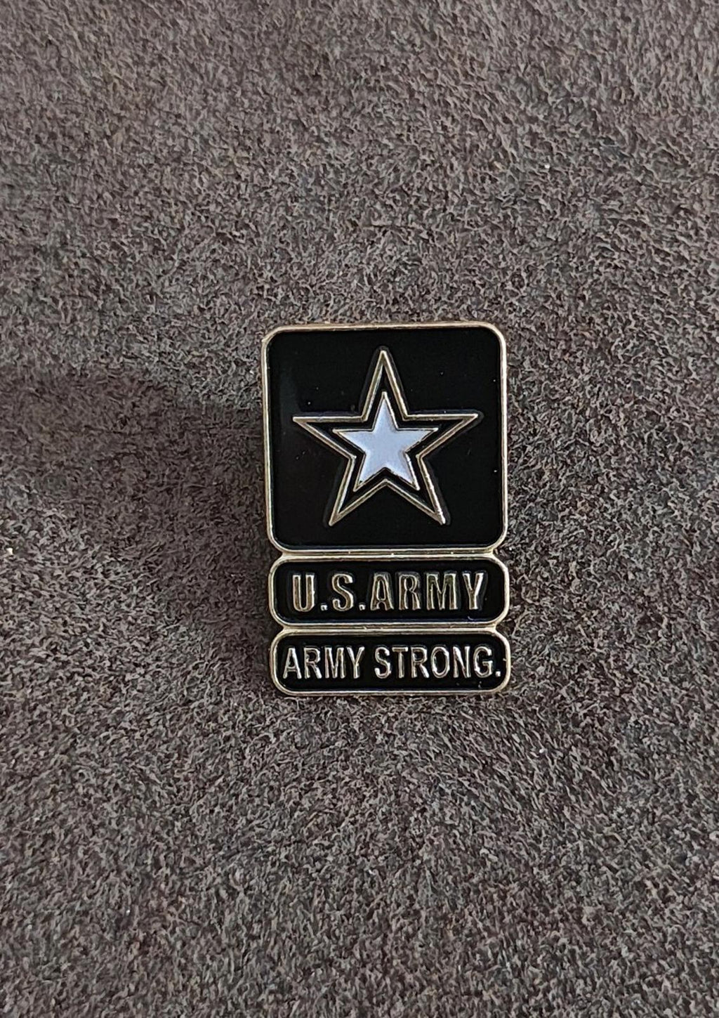 Black U.S. Army enamel star lapel pin with U.S. ARMY and ARMY STRONG lettering