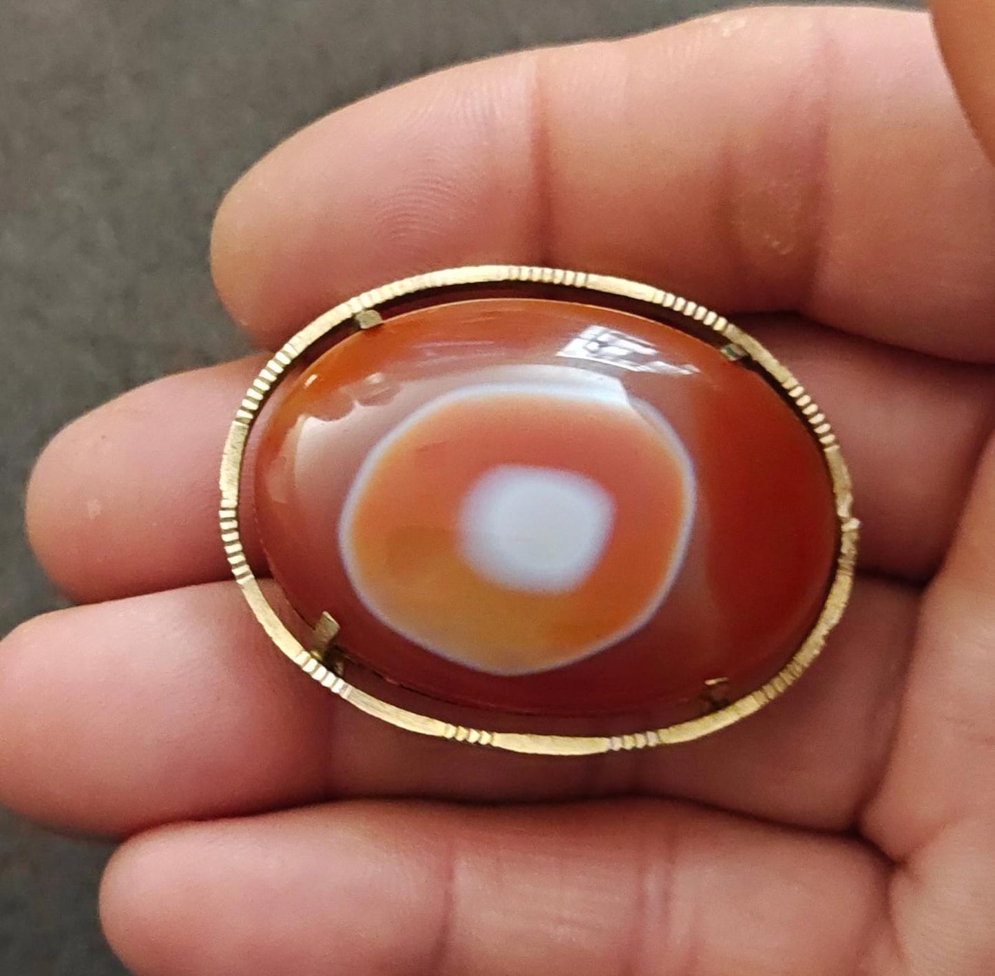 1950s/60s Japanese Kimono Obi Dome Agate Orange Large Brooch/Pendant