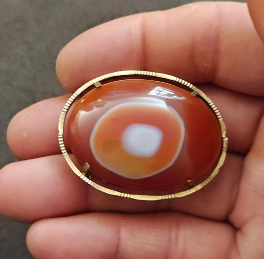 1950s/60s Japanese Kimono Obi Dome Agate Orange Large Brooch/Pendant