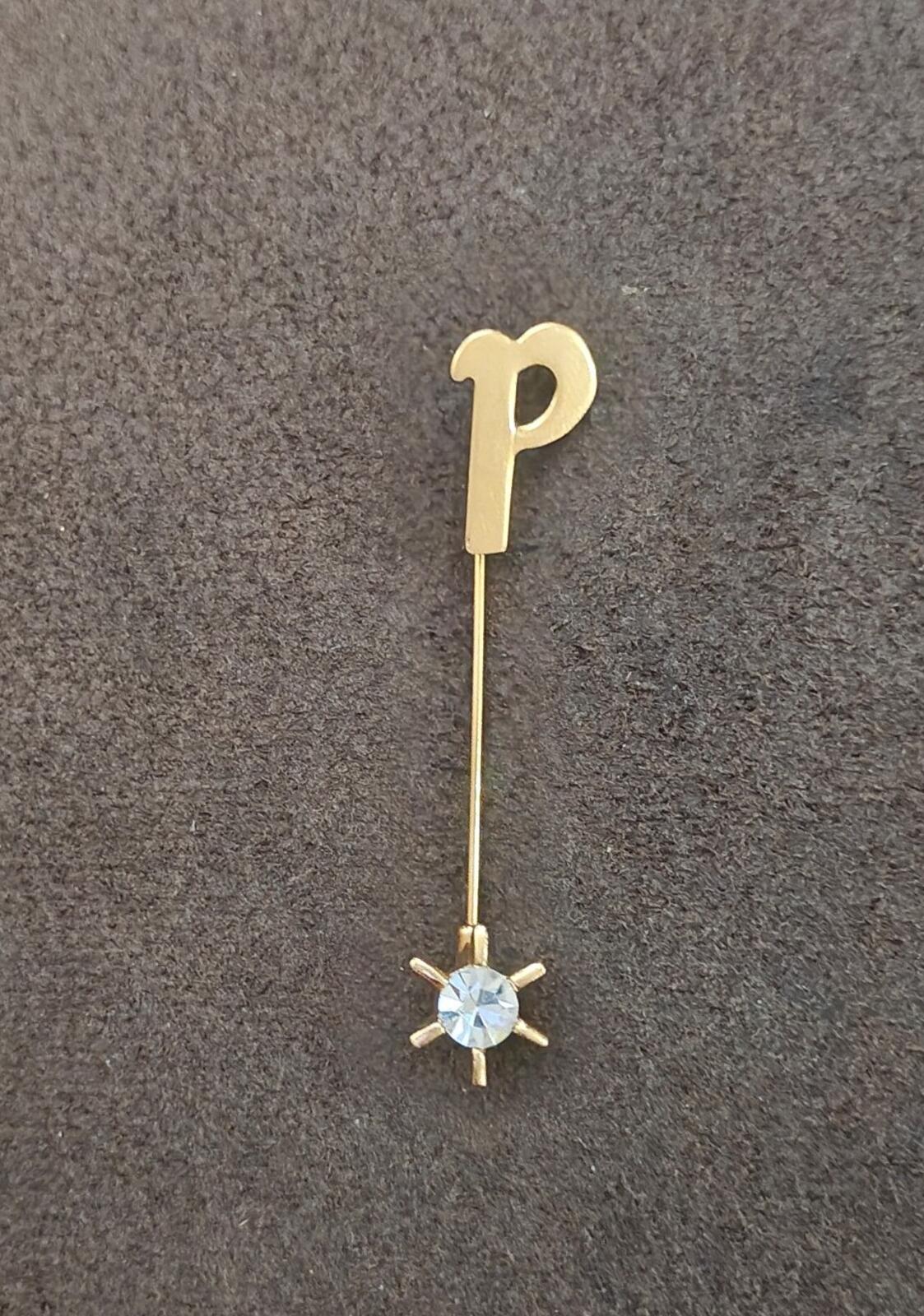 1980s Gold Tone Initial Monogram Letter P Stick Pin