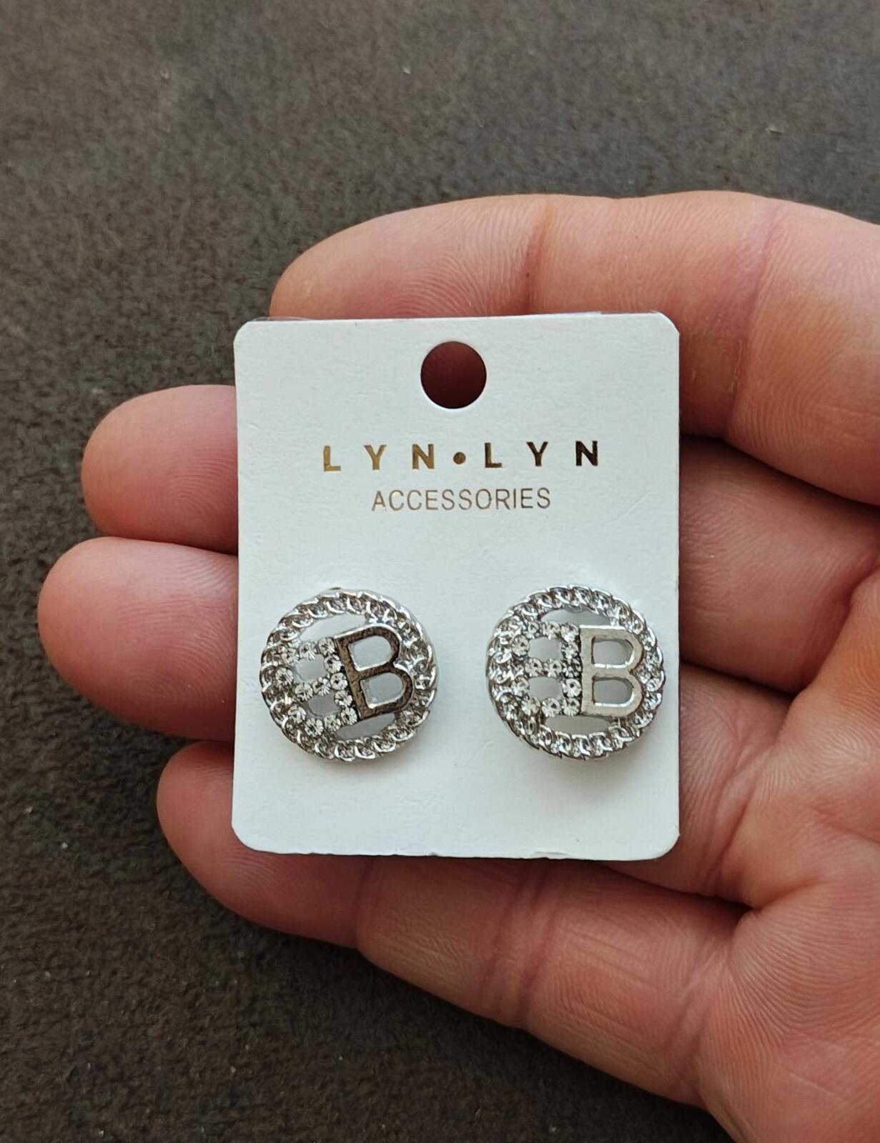 Lyn Lyn Accessories Silver Tone Crystal Encrusted "B" logo Stud Earrings New