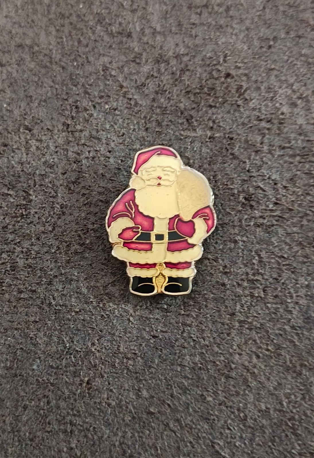 1980s  Santa Claus Carrying Gifts Gold Tone Enamel Pin