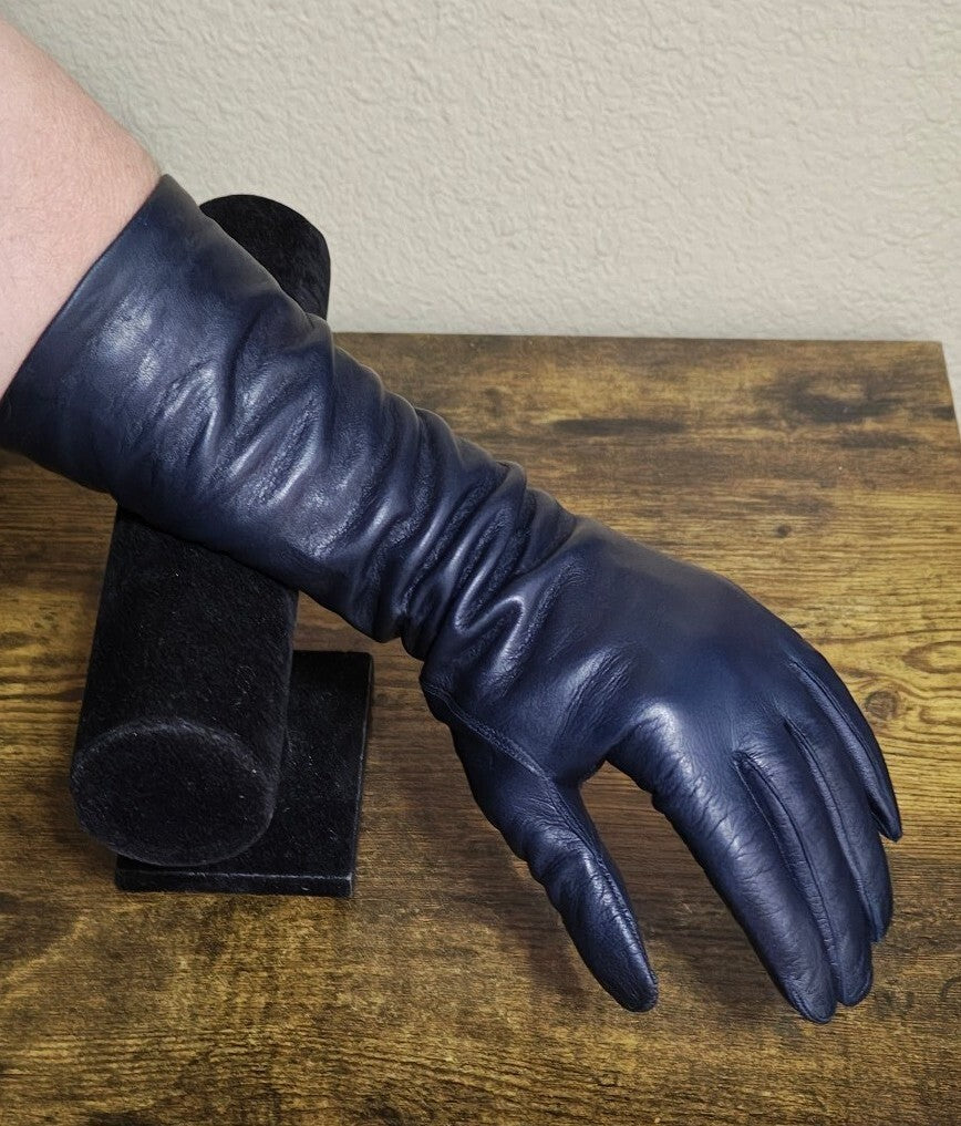 1950s/60’s Bamberger’s New Jersey Dark Navy Blue Long Leather Gloves