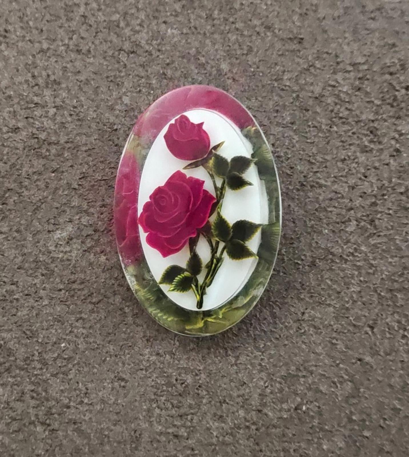1940s/50s Reversed Carved Lucite Red Rose Brooch