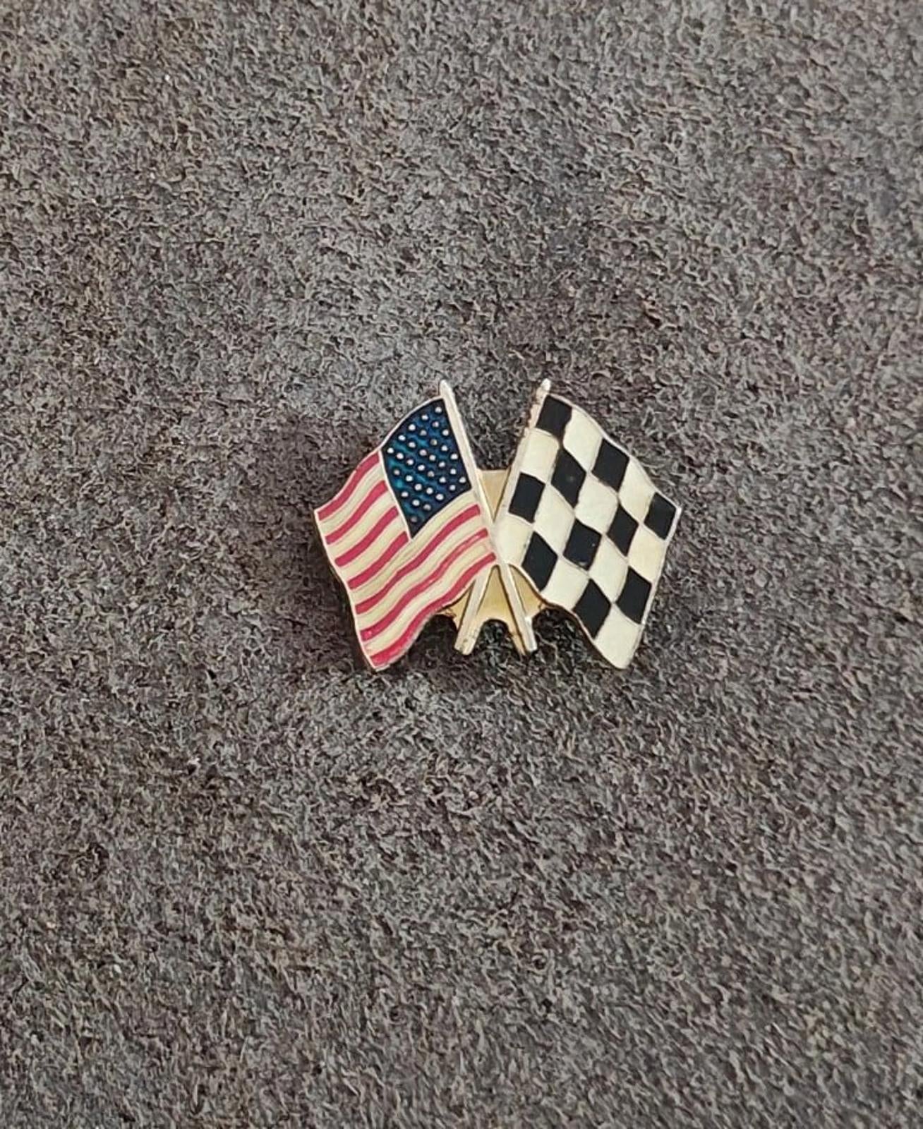 1980's American Flag and Checkered Flag Gold Tone Pin