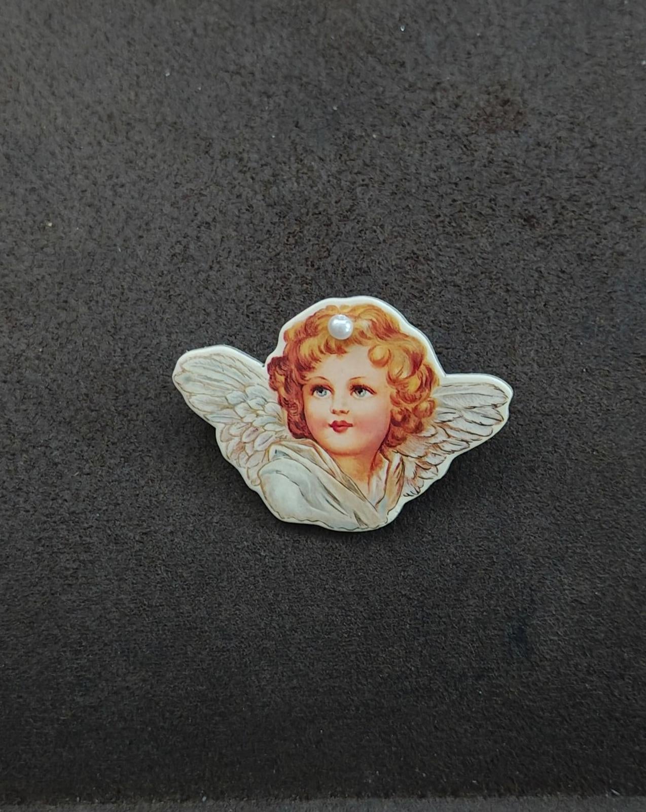 1991 B. Shackman Victorian Style Cardboard Angel/Cherub Die-cut Brooch