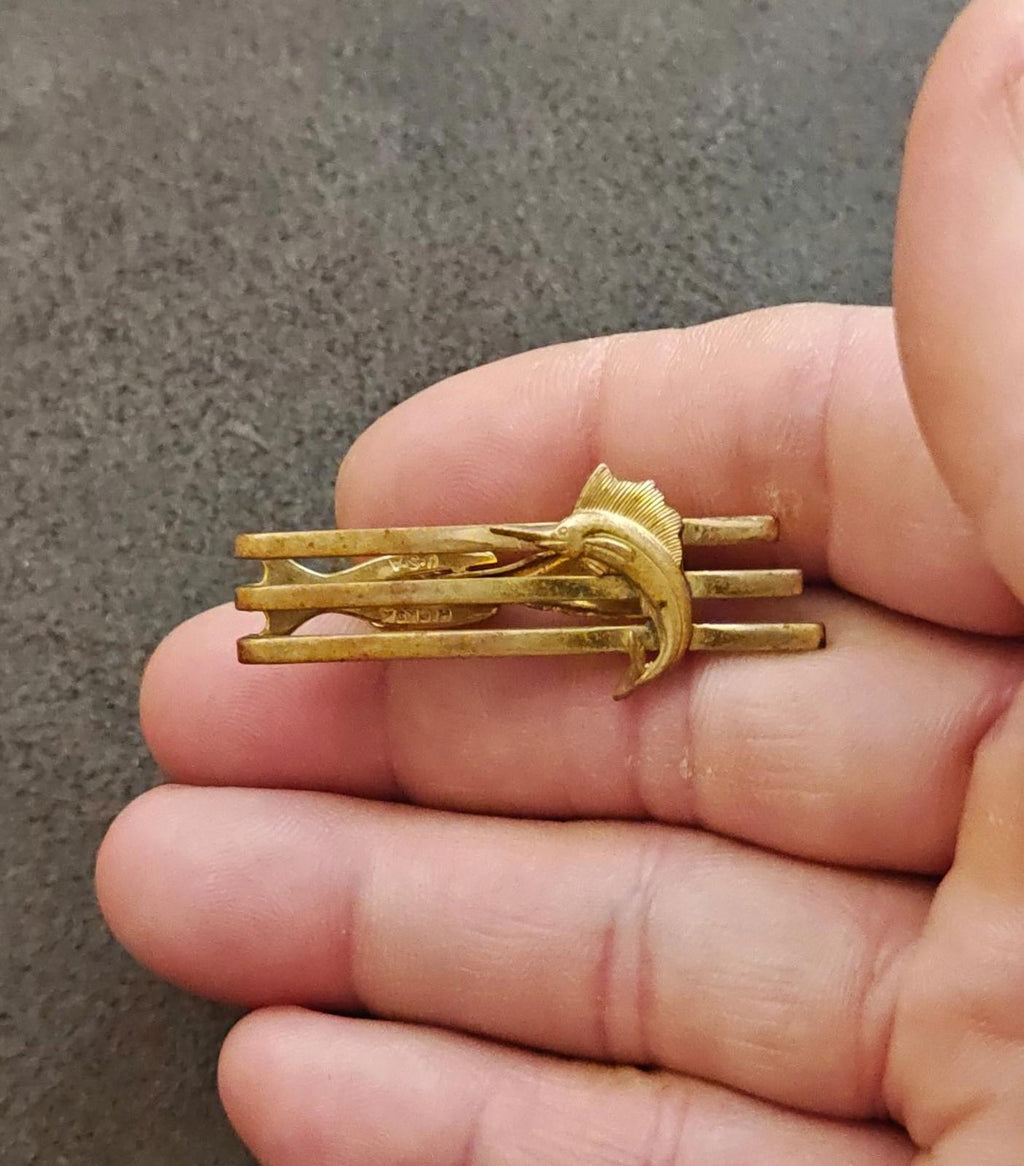 1950s Rare Hickok Brass Marlin/Sailfish Tie Clip/Tie Bar