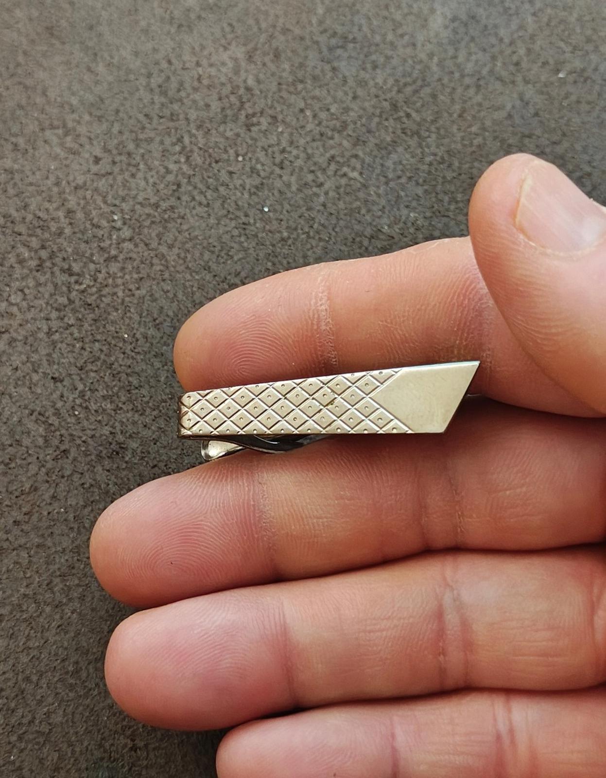 1960s Geometric/Diamante Style Silver Tone Tie Bar Clip