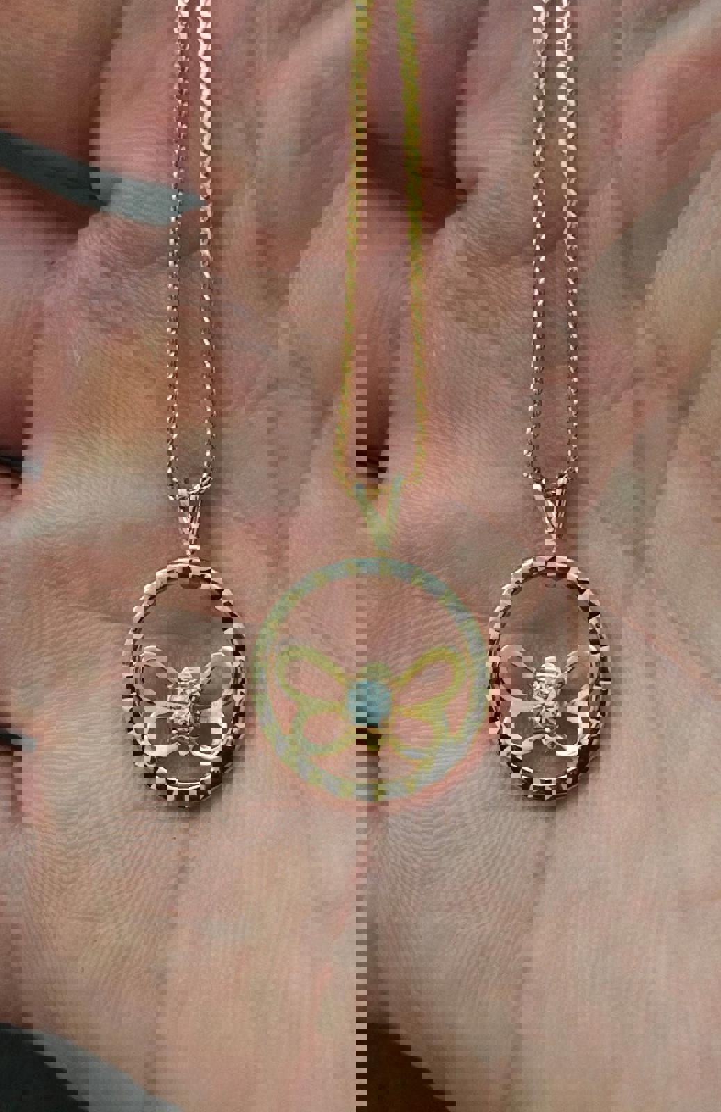 1980's Open Circle Butterfly With Clear Rhinestone Pendant Necklace