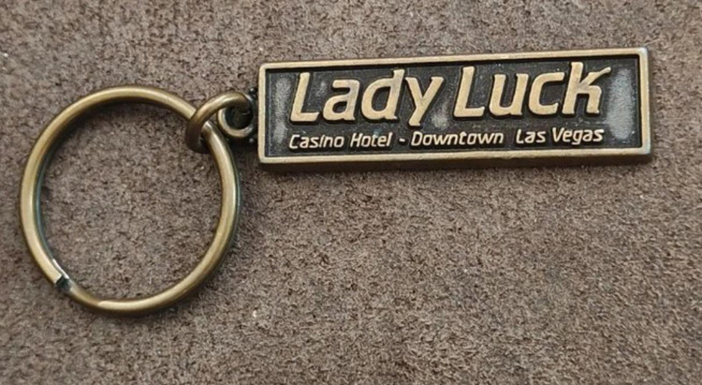 1980s Vintage Lady Luck Casino Hotel Downtown Las Vegas Brass Keychain