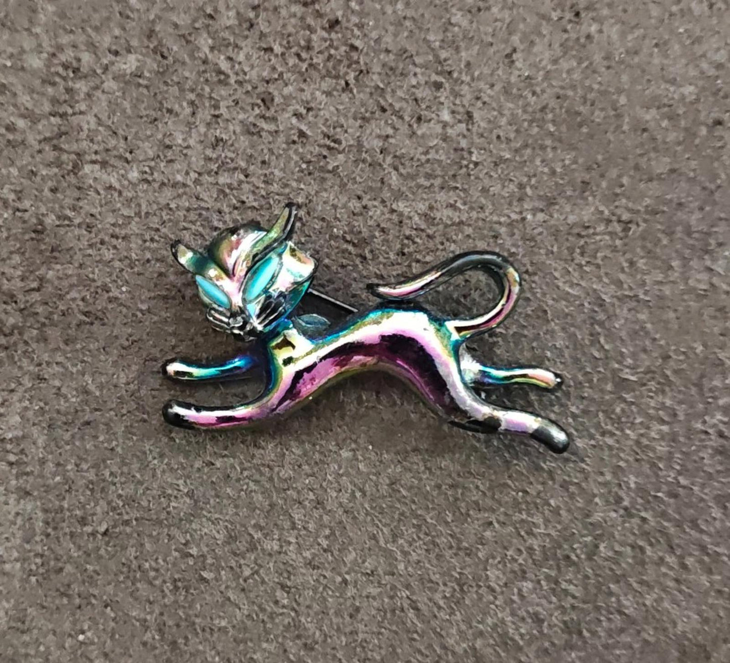 1960s Siamese Kitty Cat Iridescent Metal Brooch