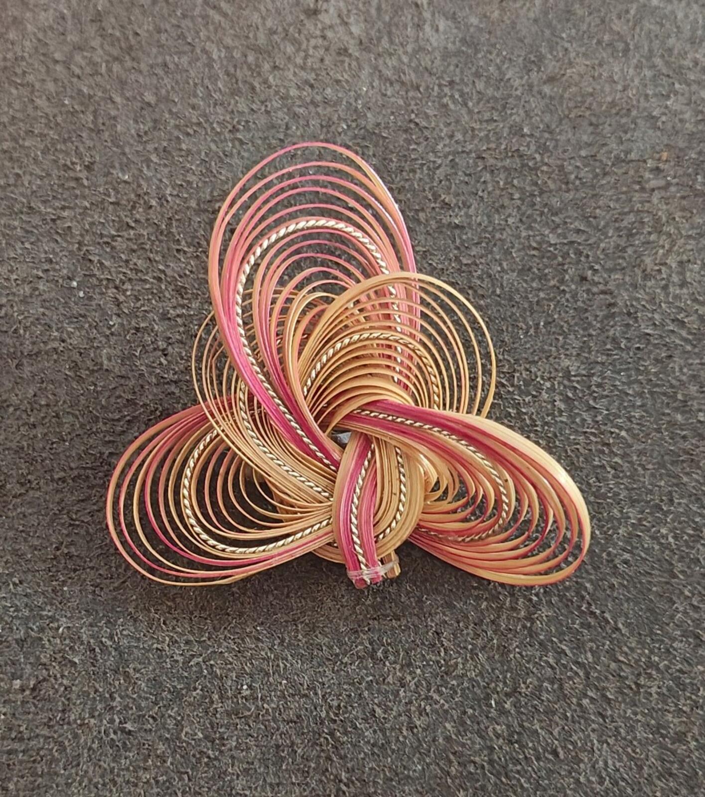 1960s/70s Quilled Bamboo or Rattan Folk Art Brooch