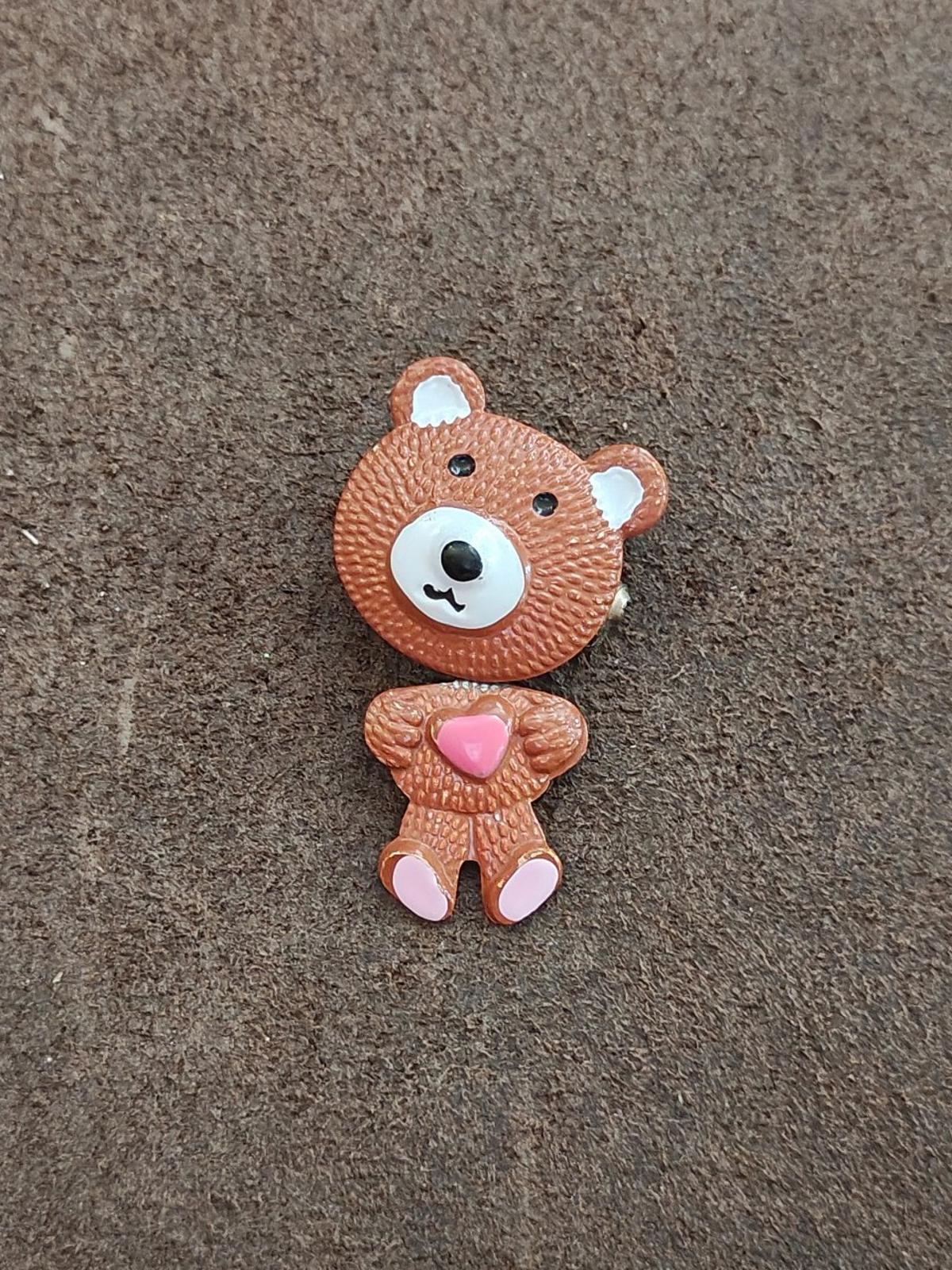 1970s/80s Metal Articulated Brown, White and Pink Enamel Teddy Bear Brooch