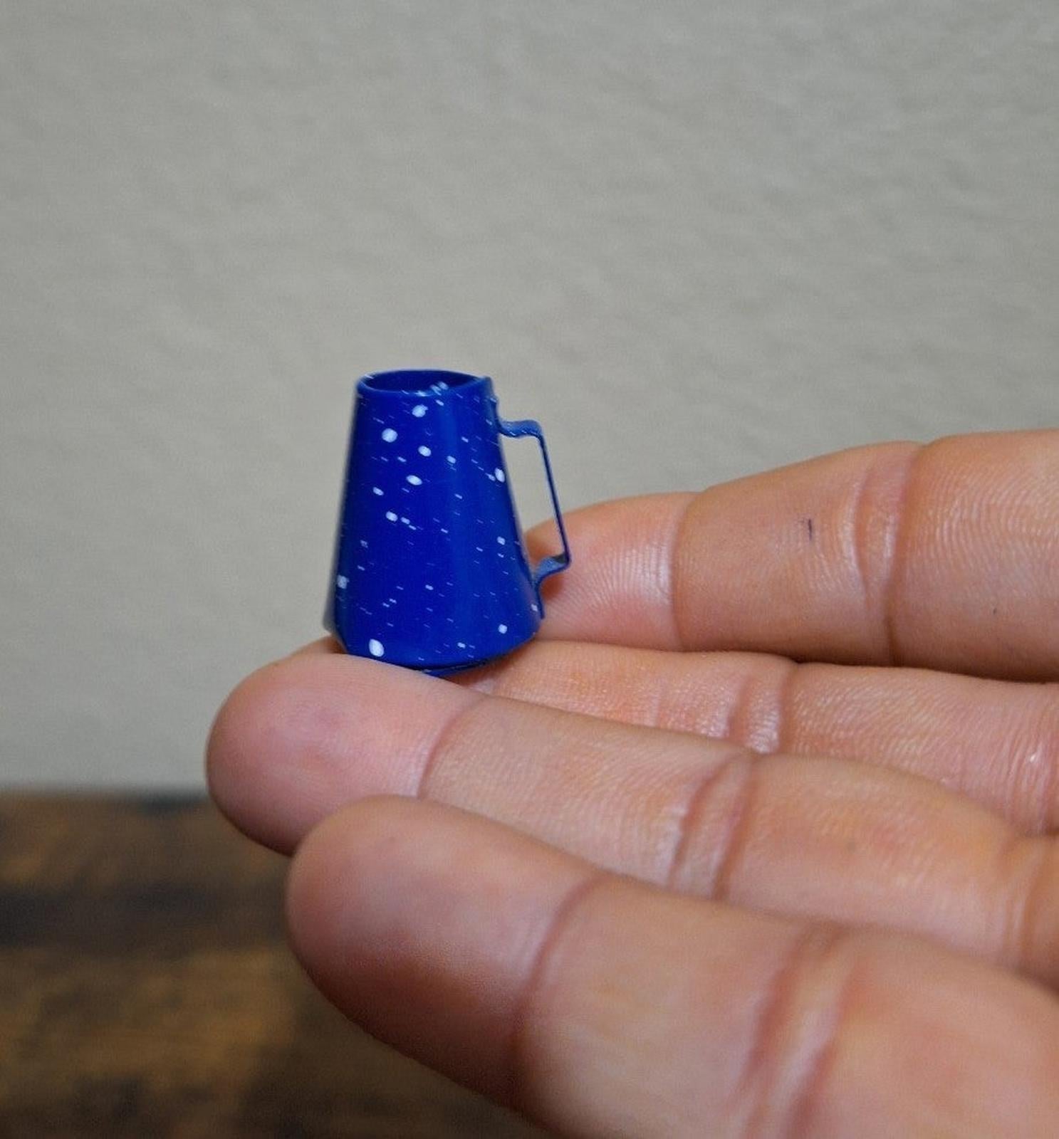 1980's Dollhouse Miniature Blue Speckled Metal Pots Pans