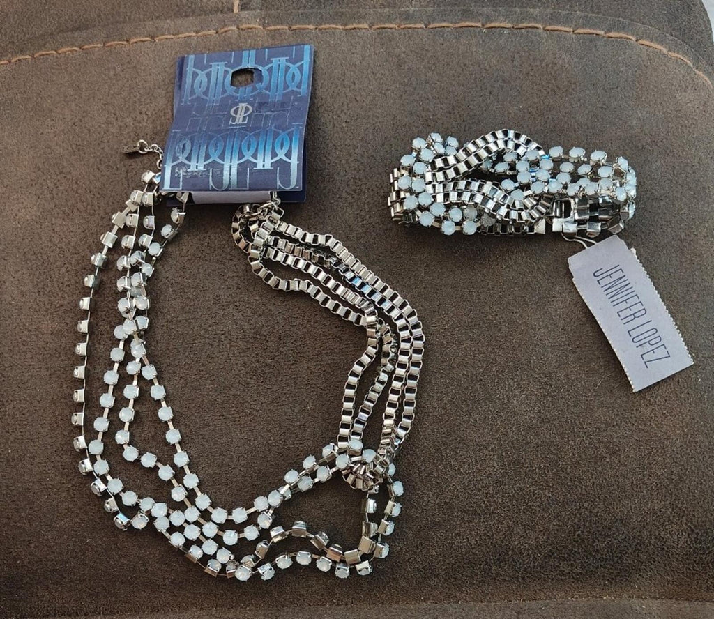 Jennifer Lopez Multi Strand Simulated Crystals Necklace & Pendant Set NWT