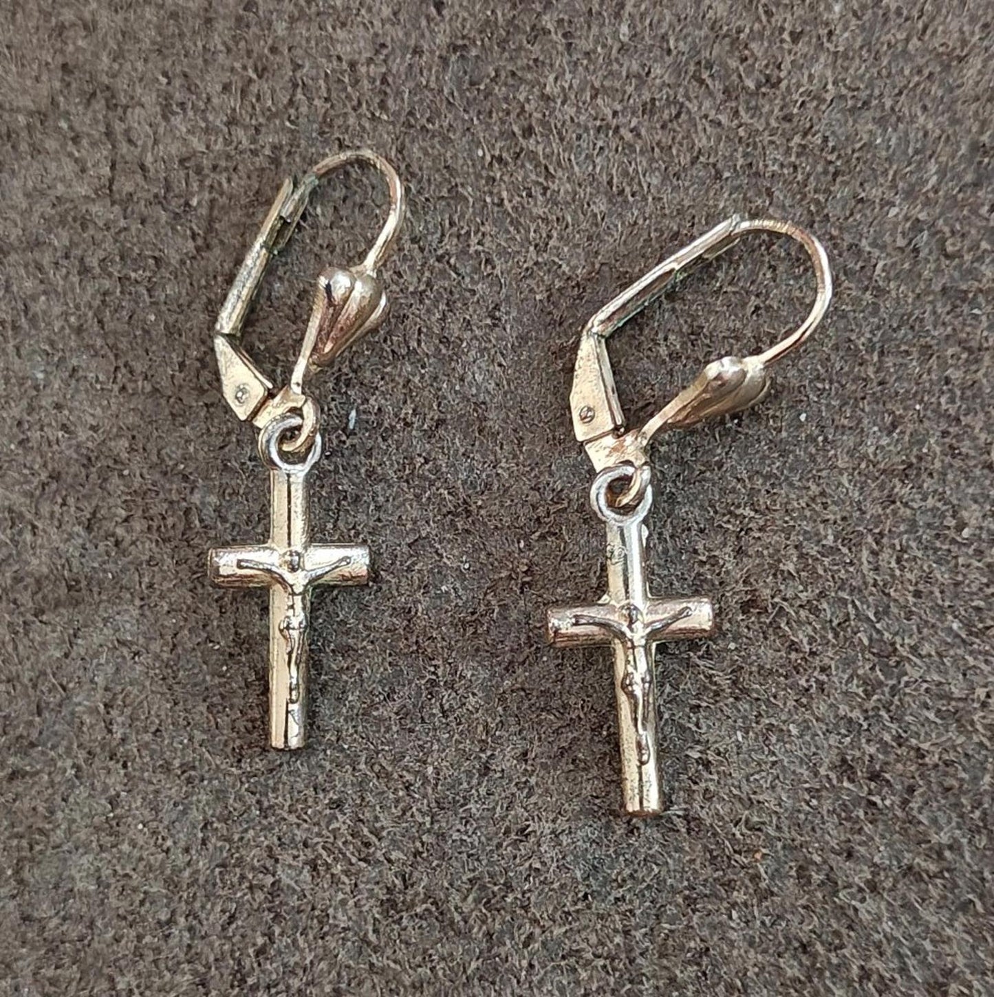 1980's Cross Gold Tone Dangle Earrings