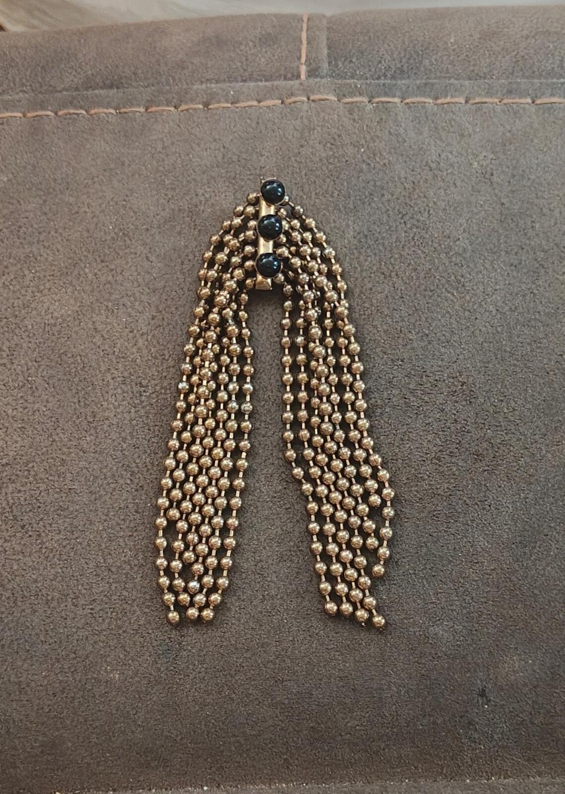 1980s Rare Art Deco Style Drop Tassel Gold Tone Brooch