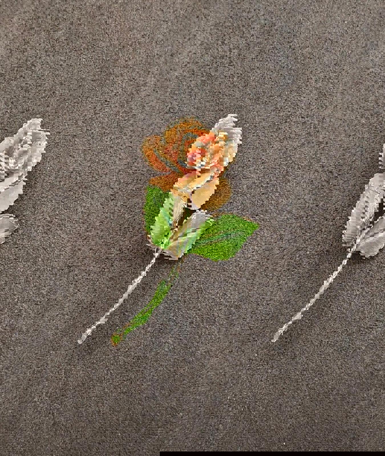 1980's Green and Orange Enamel Gold Trimmed Leaves Enamel Pin