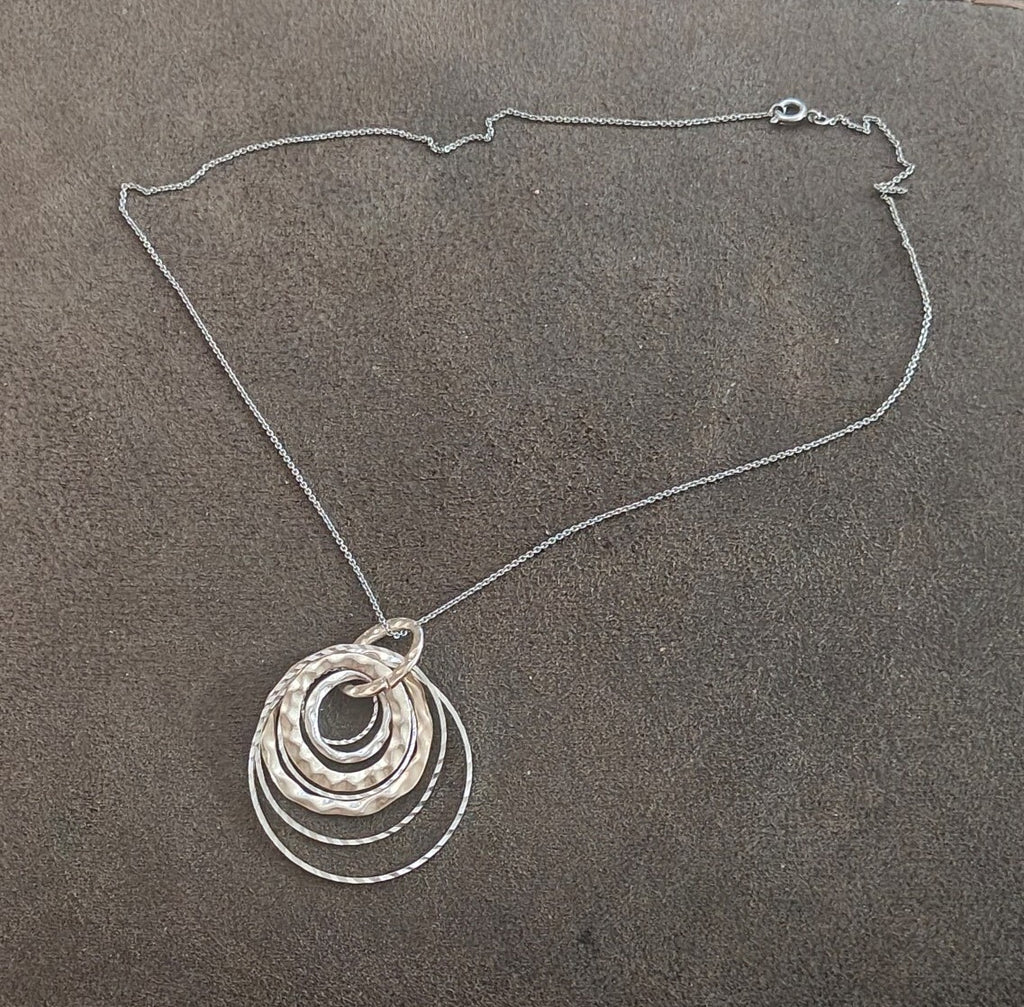 Silver Tone Multi Layer Concentric Circle Pendant Necklace