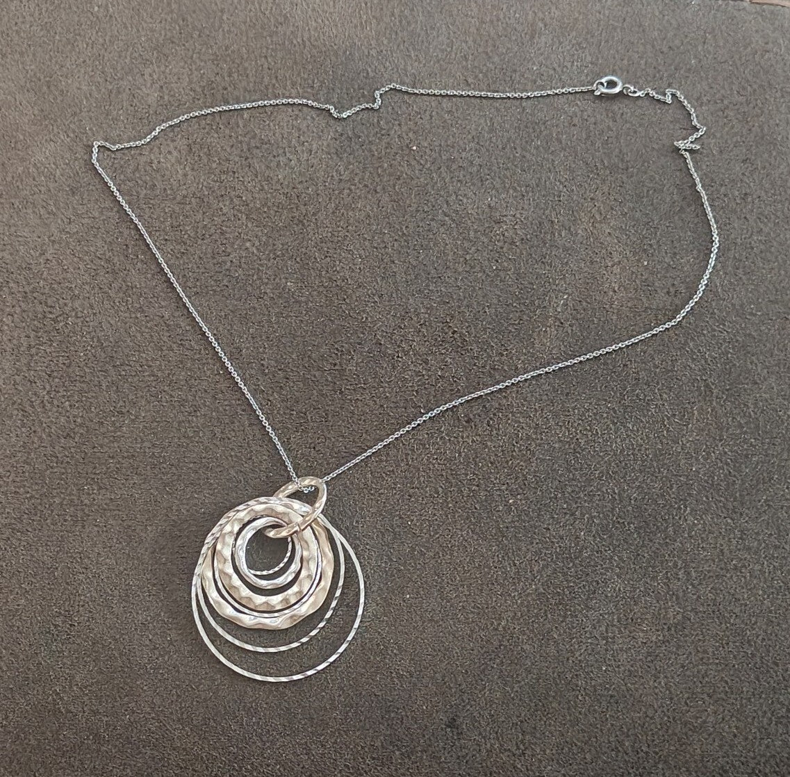 Silver Tone Multi Layer Concentric Circle Pendant Necklace