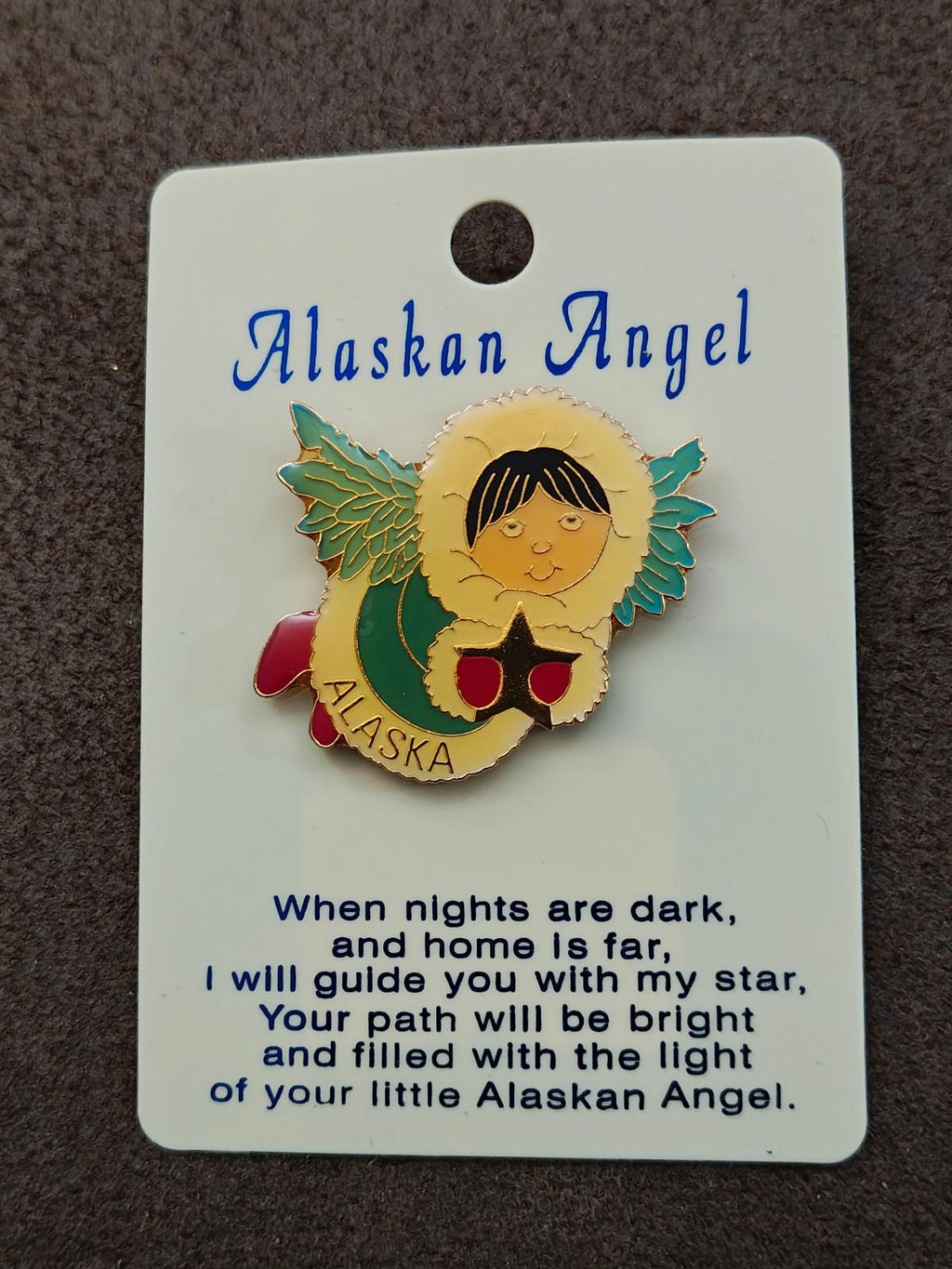 1980s Alaskan Angel Gold Tone Enamel Pin