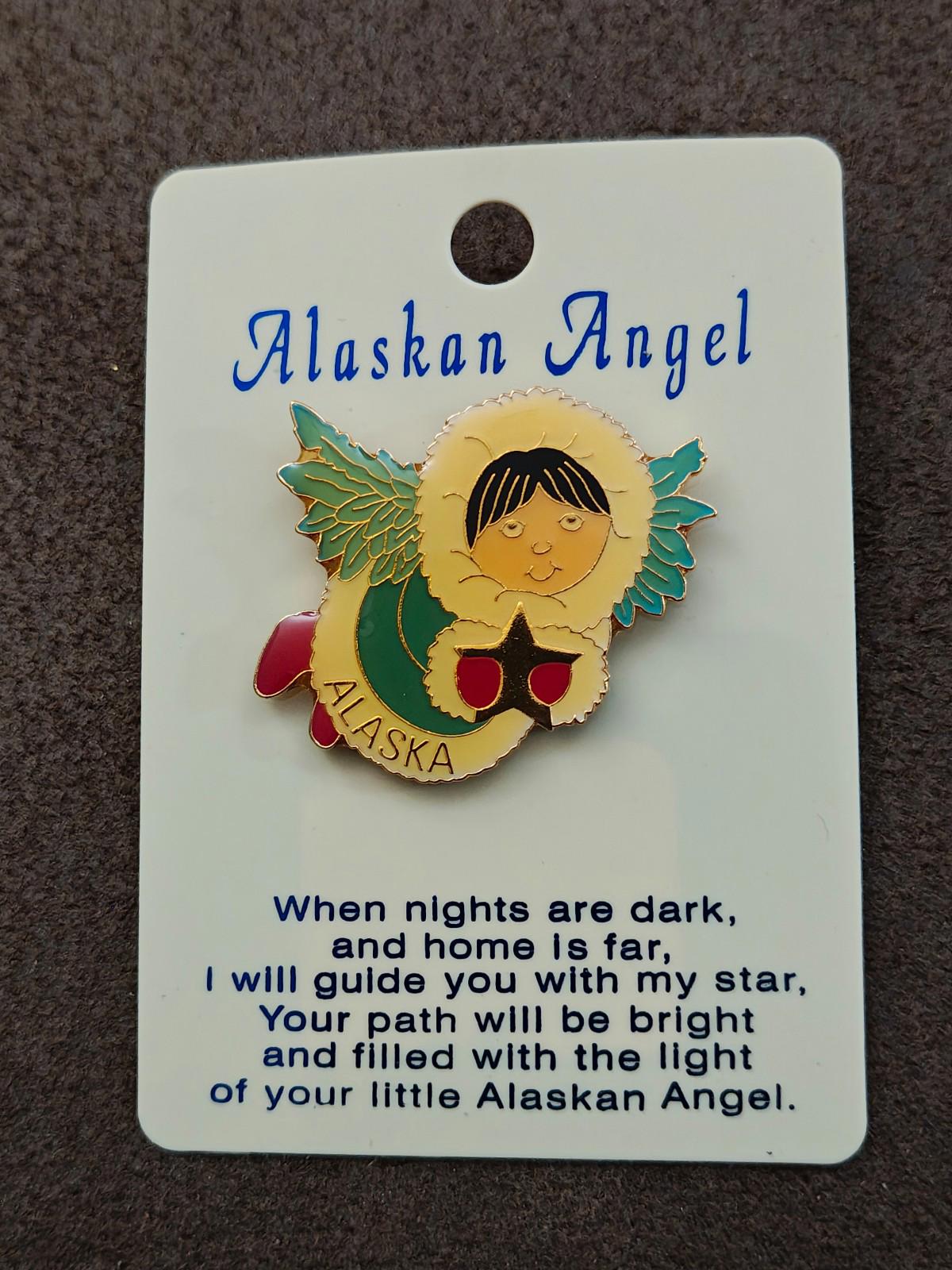 1980s Alaskan Angel Gold Tone Enamel Pin