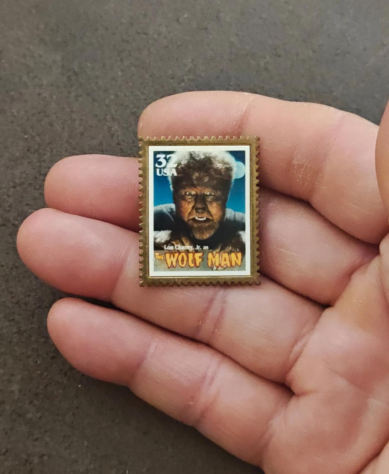 1997 USPS Classic Monster Stamp Gold Tone Wolfman Lon Chaney Jr. Pin